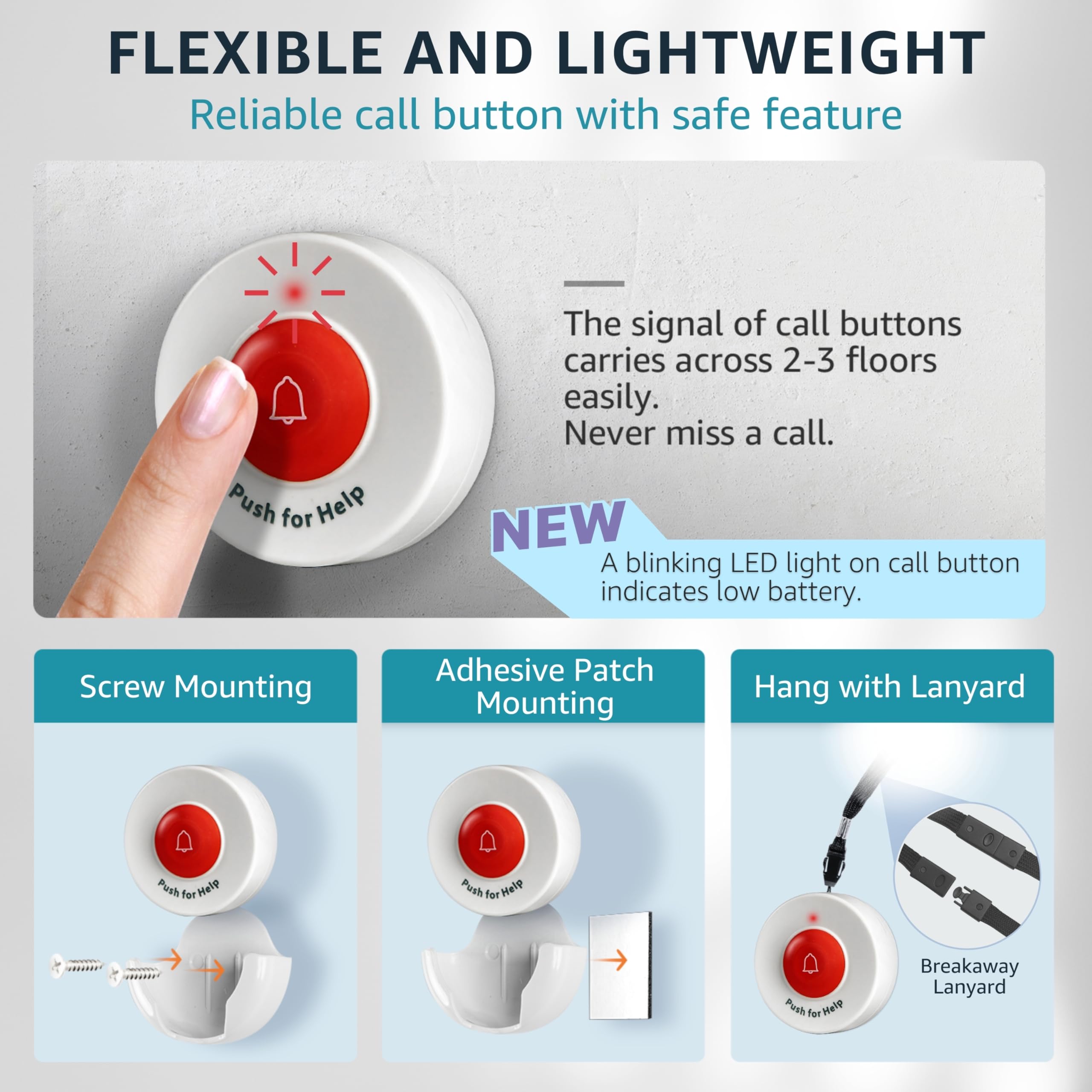 Caregiver Pager Wireless Call Buttons for Elderly Monitoring SOS Alert System Portable Alarm for Nurse Call Seniors Patients Emergency Home