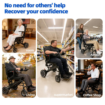𝟐𝟔 𝐏𝐨𝐮𝐧𝐝𝐬 𝐂𝐚𝐫𝐛𝐨𝐧 𝐅𝐢𝐛𝐞𝐫 Electric Wheelchairs for Adults, 𝐔𝐥𝐭𝐫𝐚𝐥𝐢𝐠𝐡𝐭 𝐅𝐨𝐥𝐝𝐚𝐛𝐥𝐞 All Terrain Power Wheelchair, 300W Dual Motors Support 250 LBS