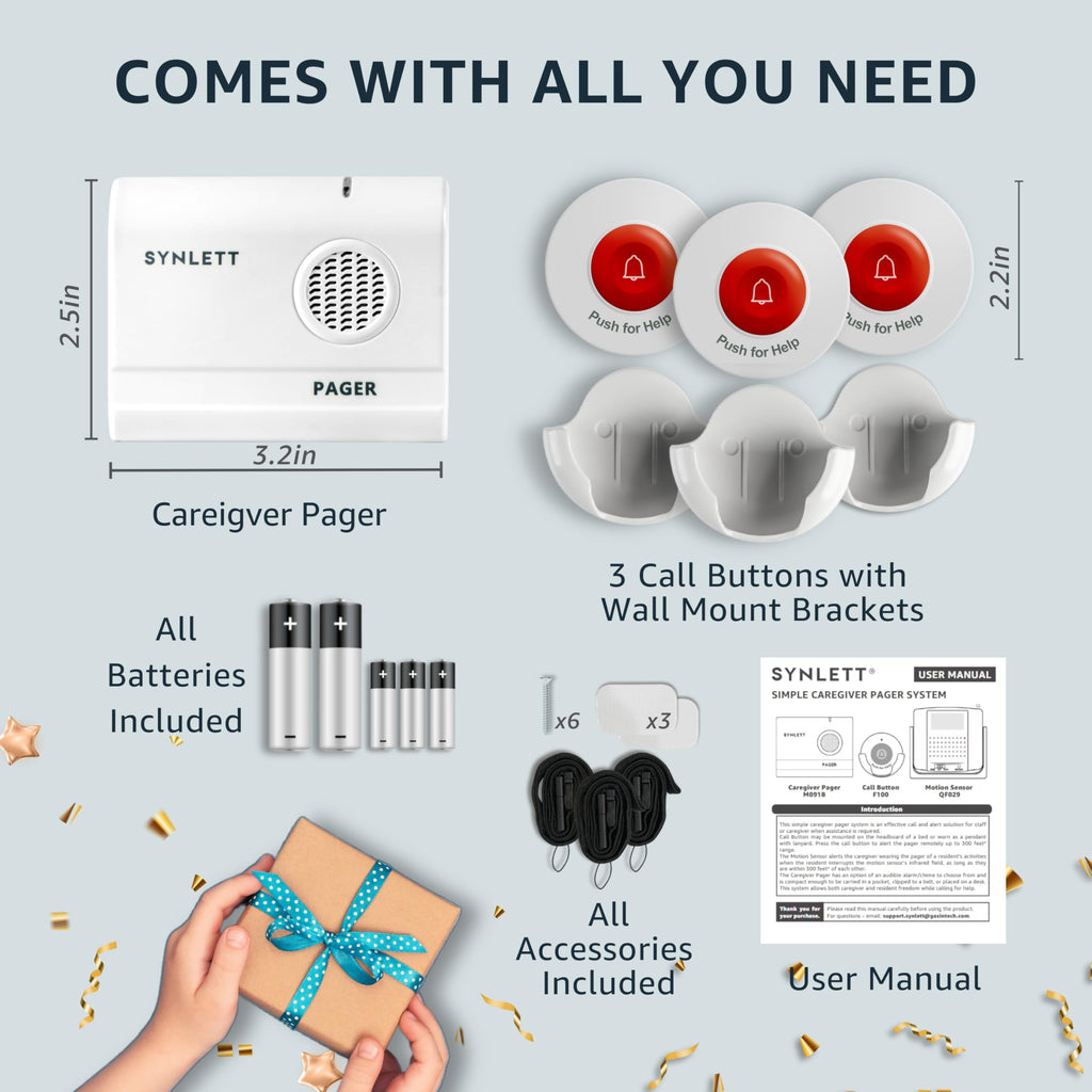 Caregiver Pager Wireless Call Buttons for Elderly Monitoring SOS Alert System Portable Alarm for Nurse Call Seniors Patients Emergency Home
