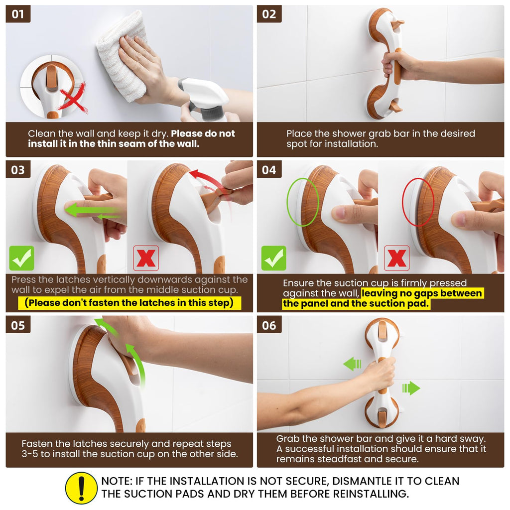 TAILI Grab Bars for Bathtubs and Showers 2 Pack Suction Grab Bar, Heavy Duty Shower Handle Removable Bath Handrails for Seniors and Elderly, Bathroom Safety Grip No Drilling Waterproof,Grey