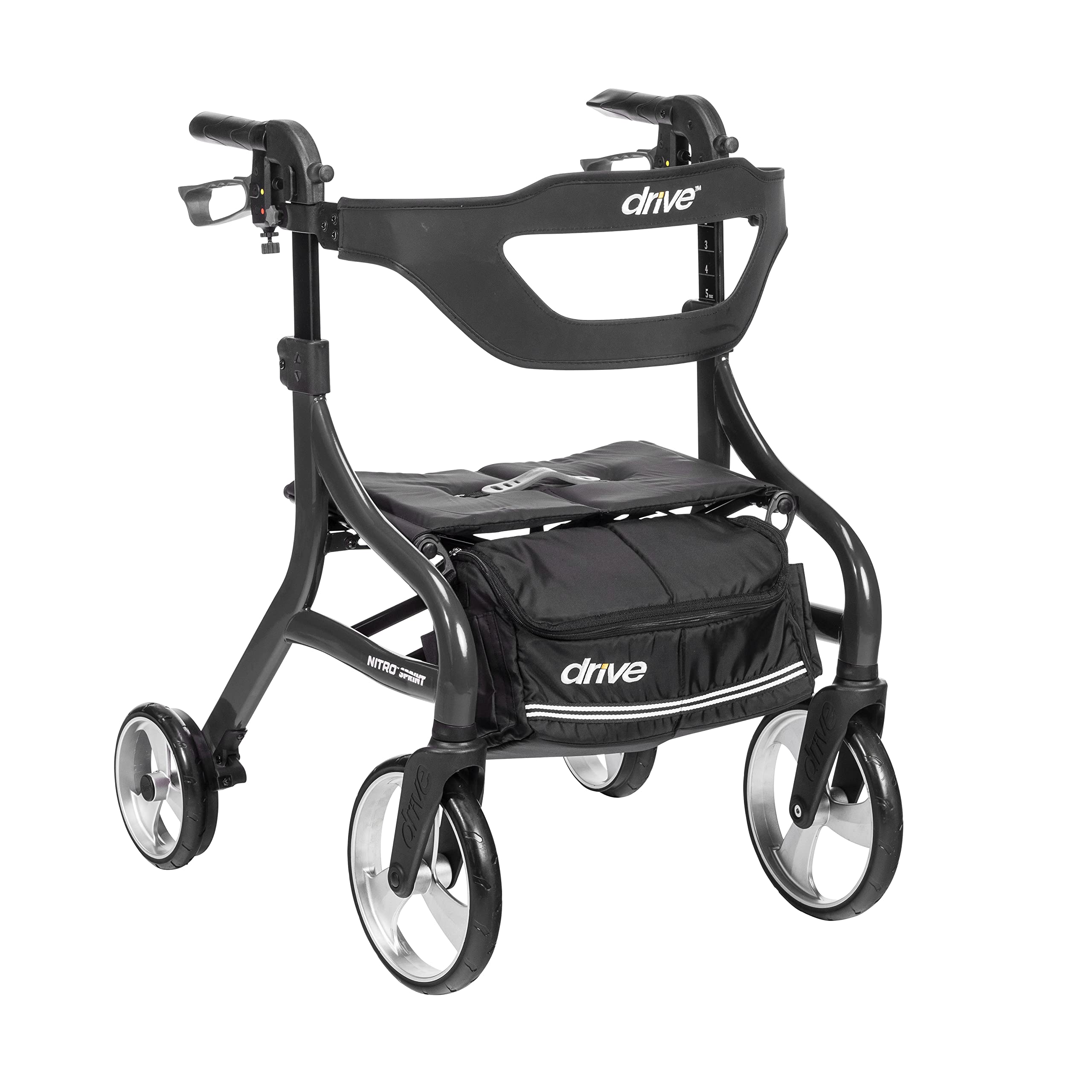 Drive Medical Nitro Sprint Foldable Rollator Walker with Seat, Standard Height Lightweight Large Wheels, Folding Rolling Walker, Red 1 Count 19 pounds