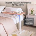 FLEXISPOT H7 Adjustable Overbed Bedside Table with Wheels Pneumatic Mobile Standing Desk Laptop Desk Rolling Computer Cart Movable Overbed Table Hospital Home Use(27.6" W x 15.7" D, White)