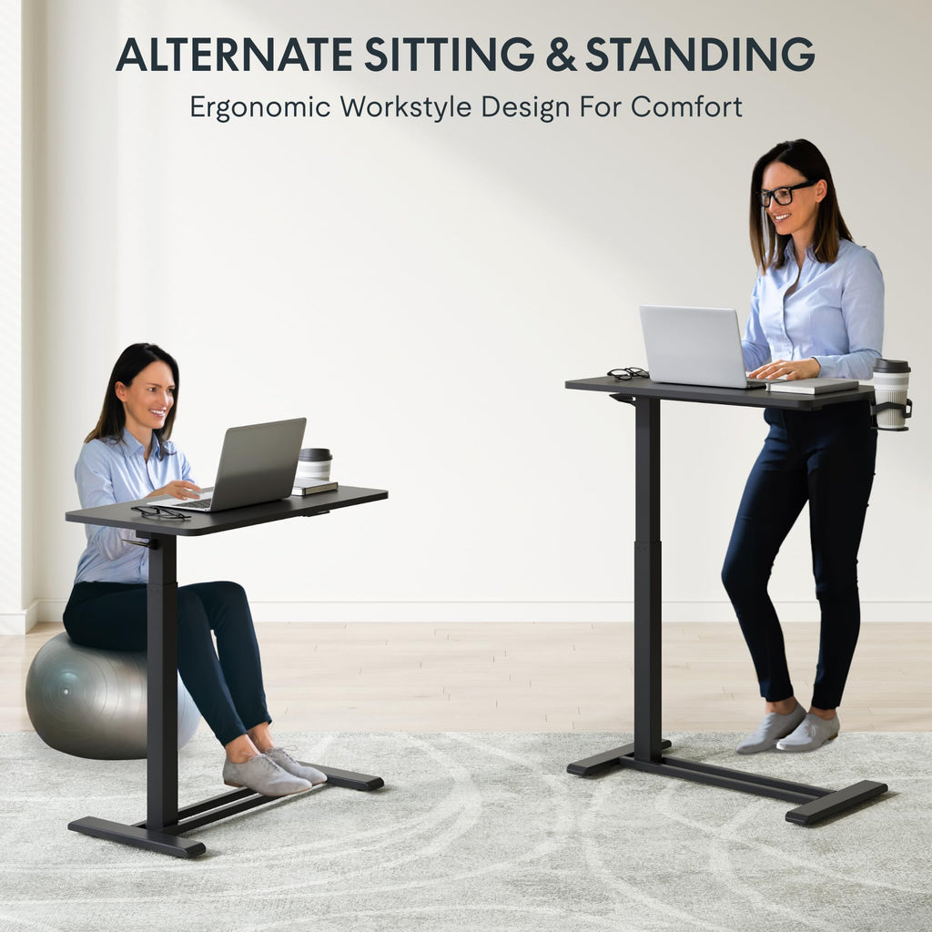 FLEXISPOT H7 Adjustable Overbed Bedside Table with Wheels Pneumatic Mobile Standing Desk Laptop Desk Rolling Computer Cart Movable Overbed Table Hospital Home Use(27.6" W x 15.7" D, White)
