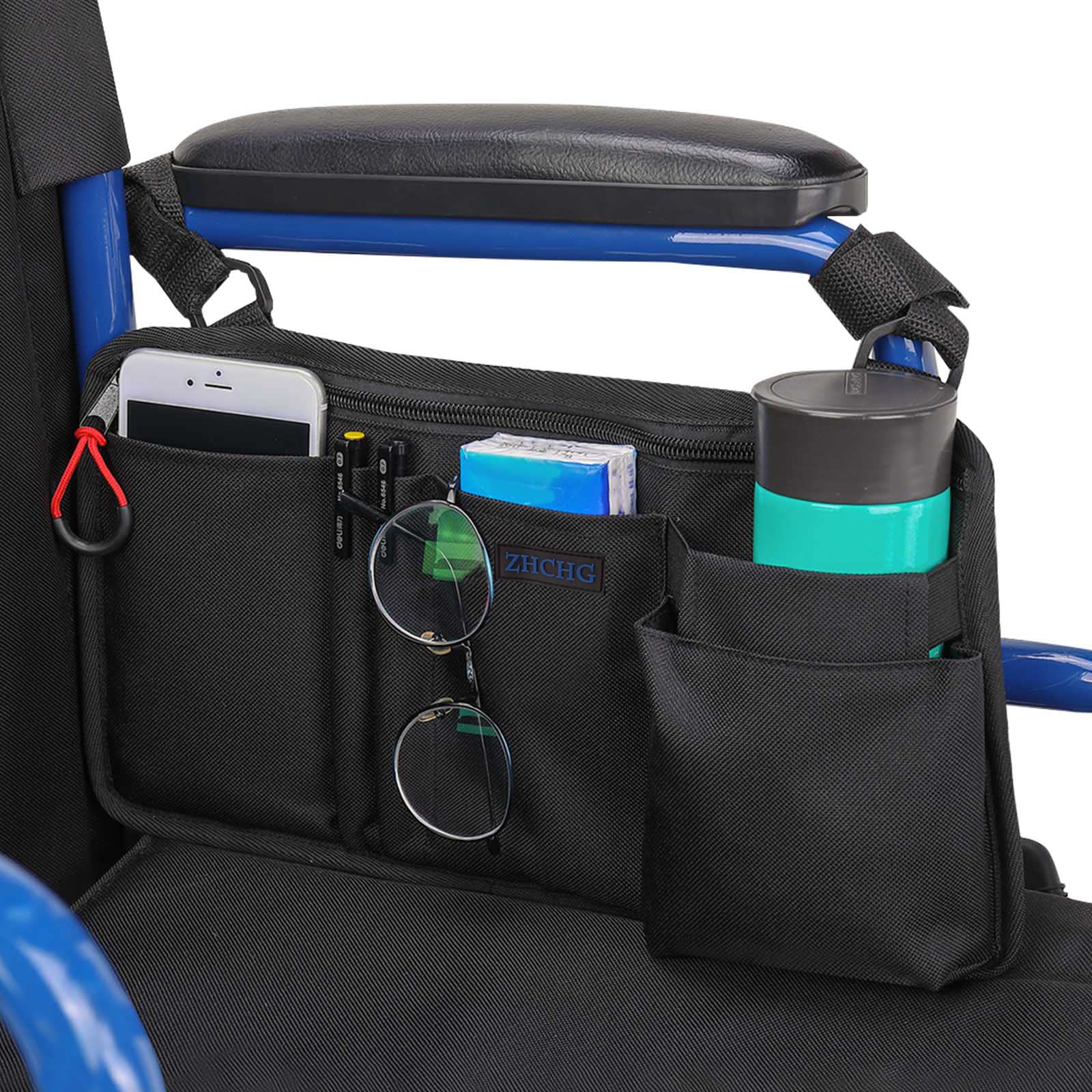 2 Pack Wheelchair Side Bag with Cup Holder, Wheelchair Armrest Pouch Accessories for Walker, Rollator, Electric Scooter Wheelchairs, Ideal Gift for Mother's Day & Father's Day