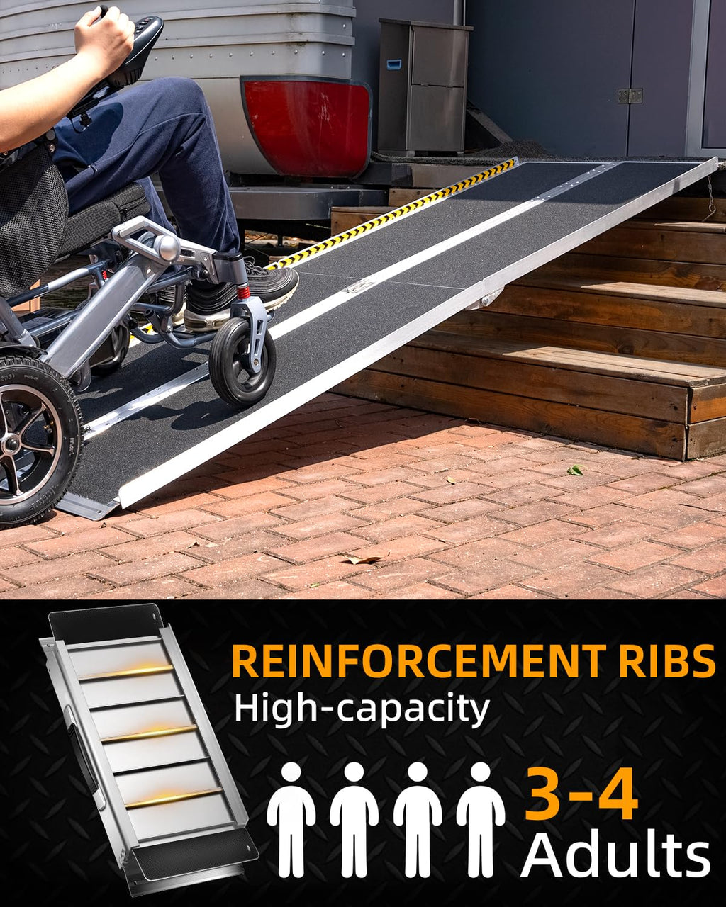 VNN Portable Wheelchair Ramp 4FT, Non-Slip Aluminum Folding Handicap Ramps, Door Threshold Wheelchair Ramps for Home, Threshold Ramp for Home Steps, Scooter Ramp, Doorways