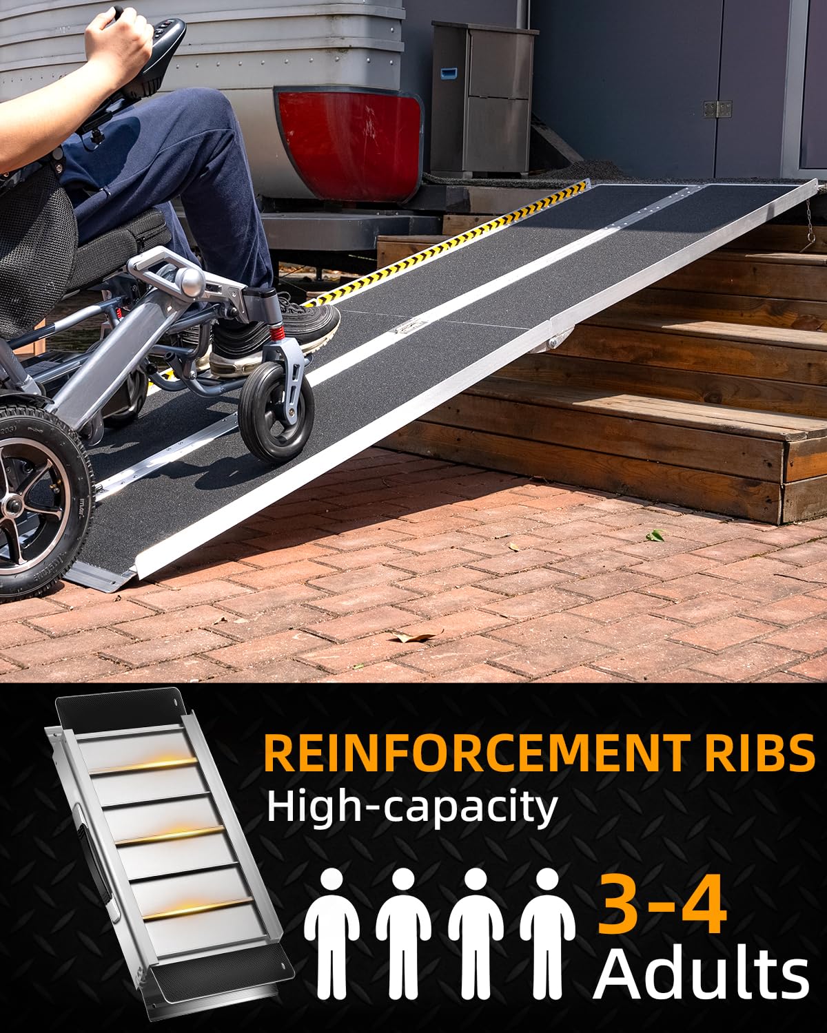 VNN Portable Wheelchair Ramp 4FT, Non-Slip Aluminum Folding Handicap Ramps, Door Threshold Wheelchair Ramps for Home, Threshold Ramp for Home Steps, Scooter Ramp, Doorways