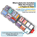 3 Pack 14 Grids Travel Pill Organizer Box with 415-Pcs Medicine Name Labels - Pocket Daily Pharmacy Case Container Kit - Travel Medication Holder Dispenser for Fish Oil Vitamin Supplement Storage