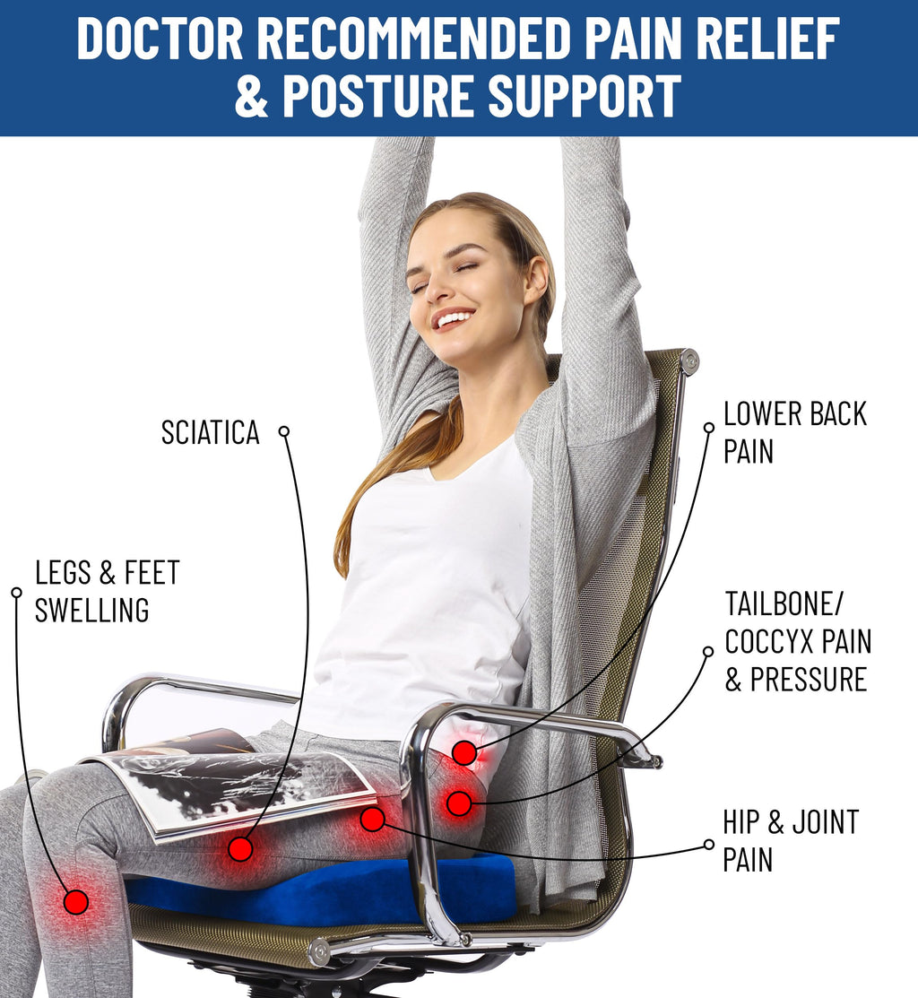 Everlasting Comfort Doctor Recommended Memory Foam Seat Cushion for Office Chairs & Car Seat - Ergonomic Office Desk Accessories for Tailbone Pain Relief, Sciatica & Back Support