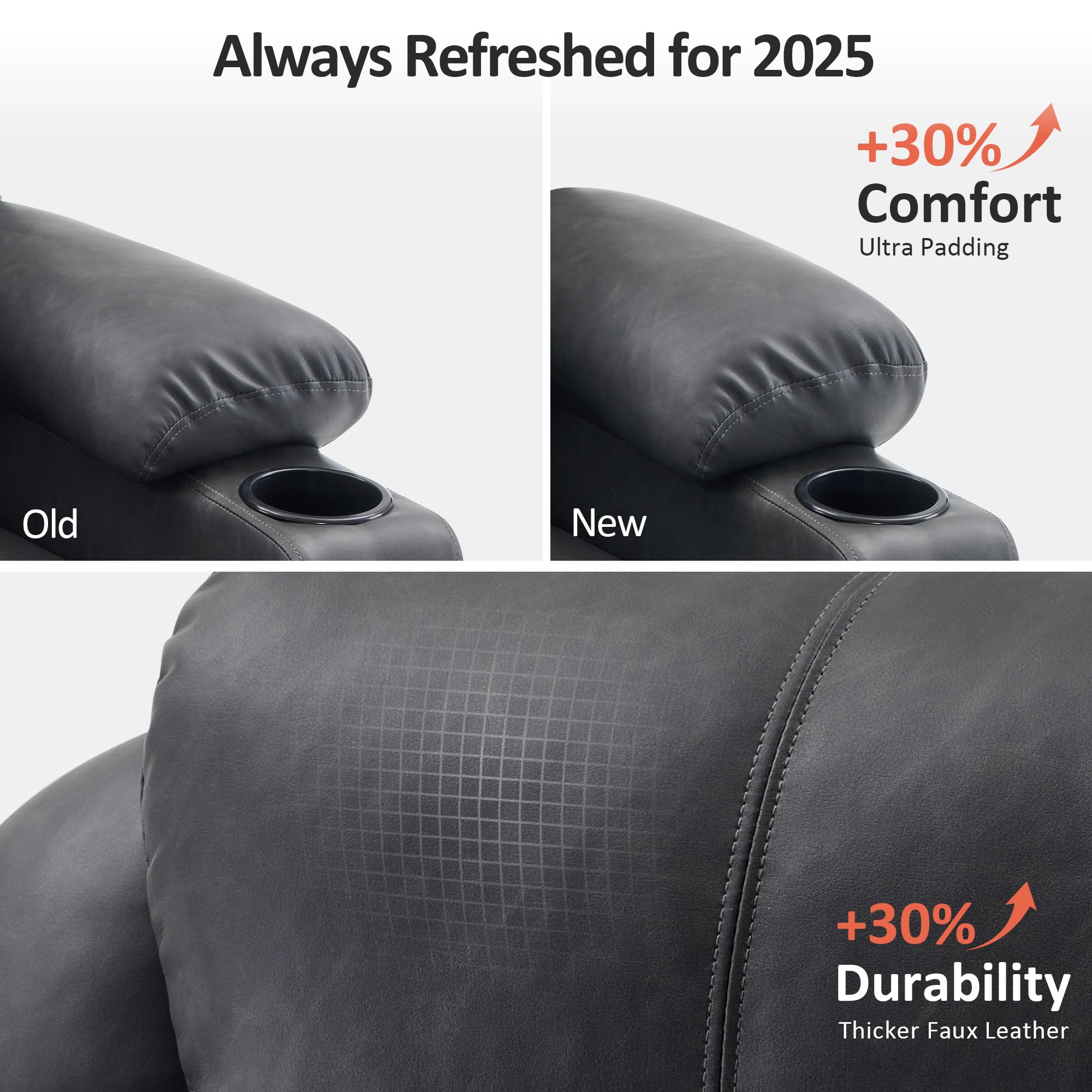 MCombo Electric Power Lift Recliner Chair Sofa with Massage and Heat for Elderly, 3 Positions, 2 Side Pockets, and Cup Holders, USB Ports, Faux Leather 7040 (Light Brown, Medium)