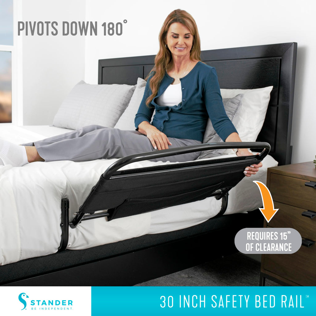 Stander 30inch Safety Bed Rail with Padded Pouch, Folding Guardrail for Adults, Seniors, and Elderly, Bedside Stand Assist Bar, Fits King, Queen, Full, and Twin Beds, ASTM Safety Approved Bedrail