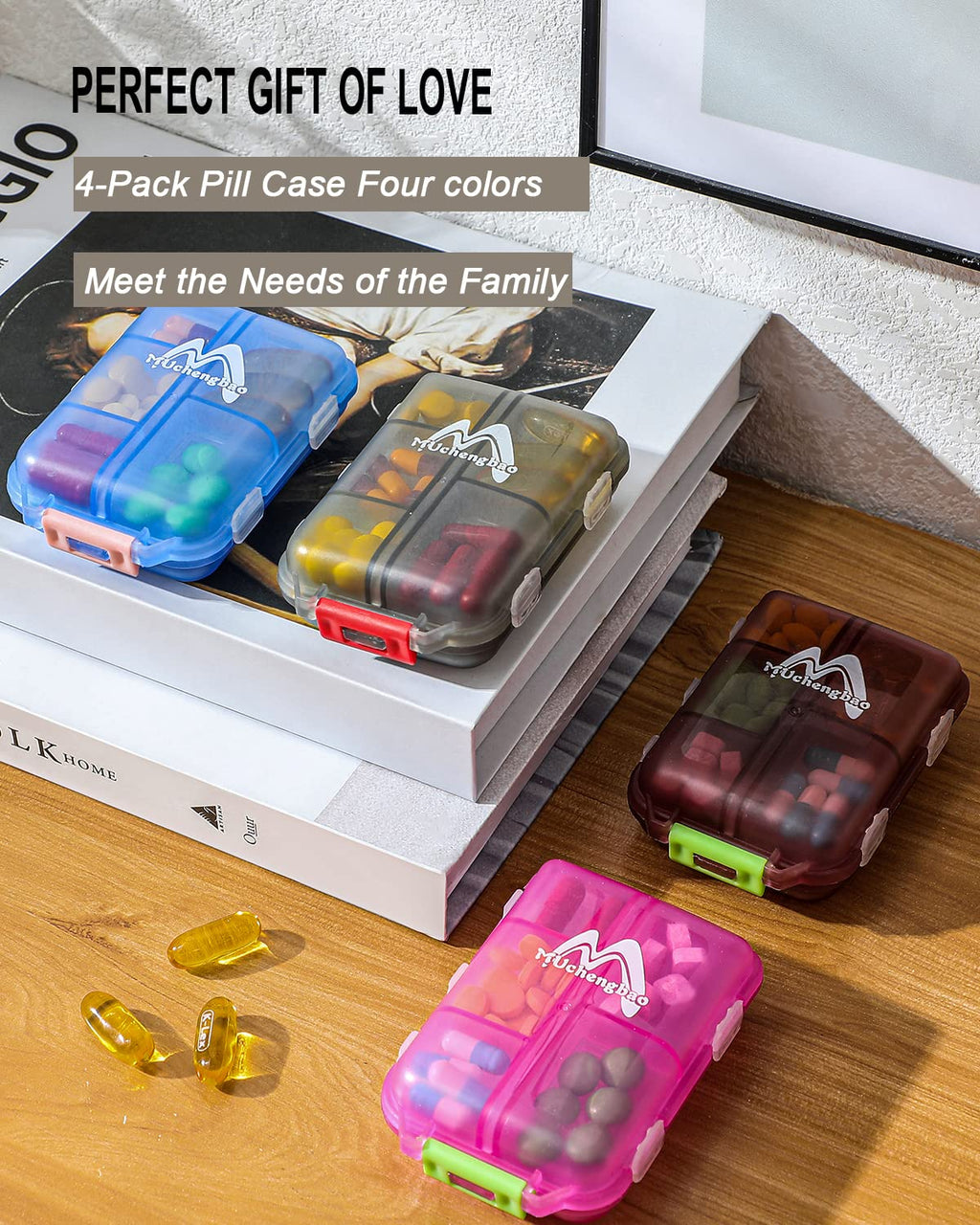 4PS Travel Pill Organizer with 164 Slice Labels，10 Compartments Travel Pill Box Portable Folding Small Pill Case Daily Pill Container Used for Carry Storage Medicine Organizer by M MUchengbao