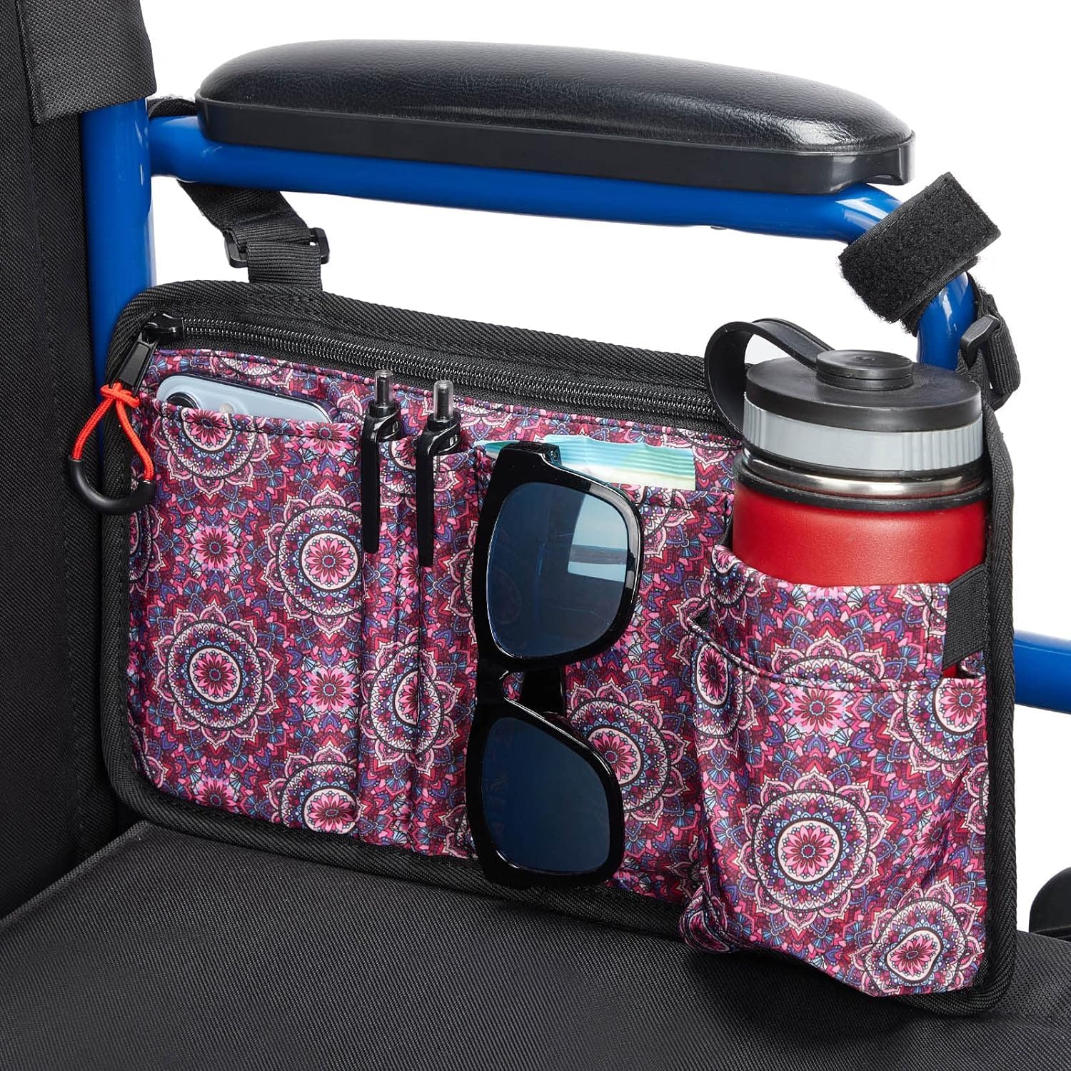 2 Pack Wheelchair Side Bag with Cup Holder, Wheelchair Armrest Pouch Accessories for Walker, Rollator, Electric Scooter Wheelchairs, Ideal Gift for Mother's Day & Father's Day