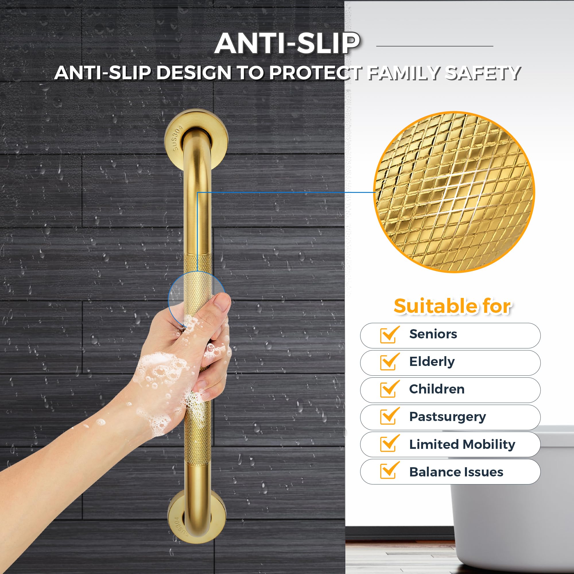 Grab Bars for Shower, 2 Pack 16-Inch Anti Slip Shower Handles for Elderly, Safety Shower Grab Bar, Stainless Steel Handicap Grab Bars for Bathroom (Polished Nickel 1" Diameter)