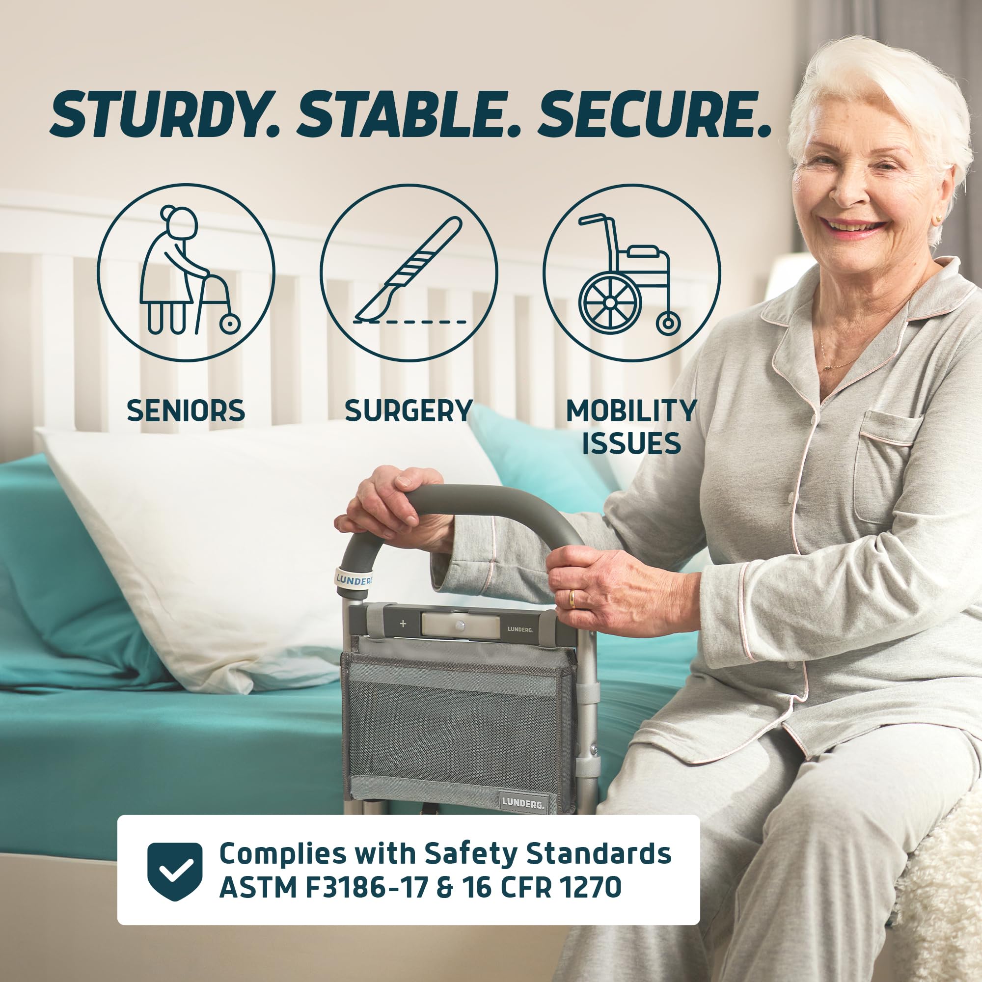 Lunderg Bed Assist Rail for Seniors with Motion-Activated Light & Non-Slip Grab Bar - Easy to Install Bed Rails for Elderly Adults Safety & Post-Surgery - Helps Reduce Falls & Support Independence