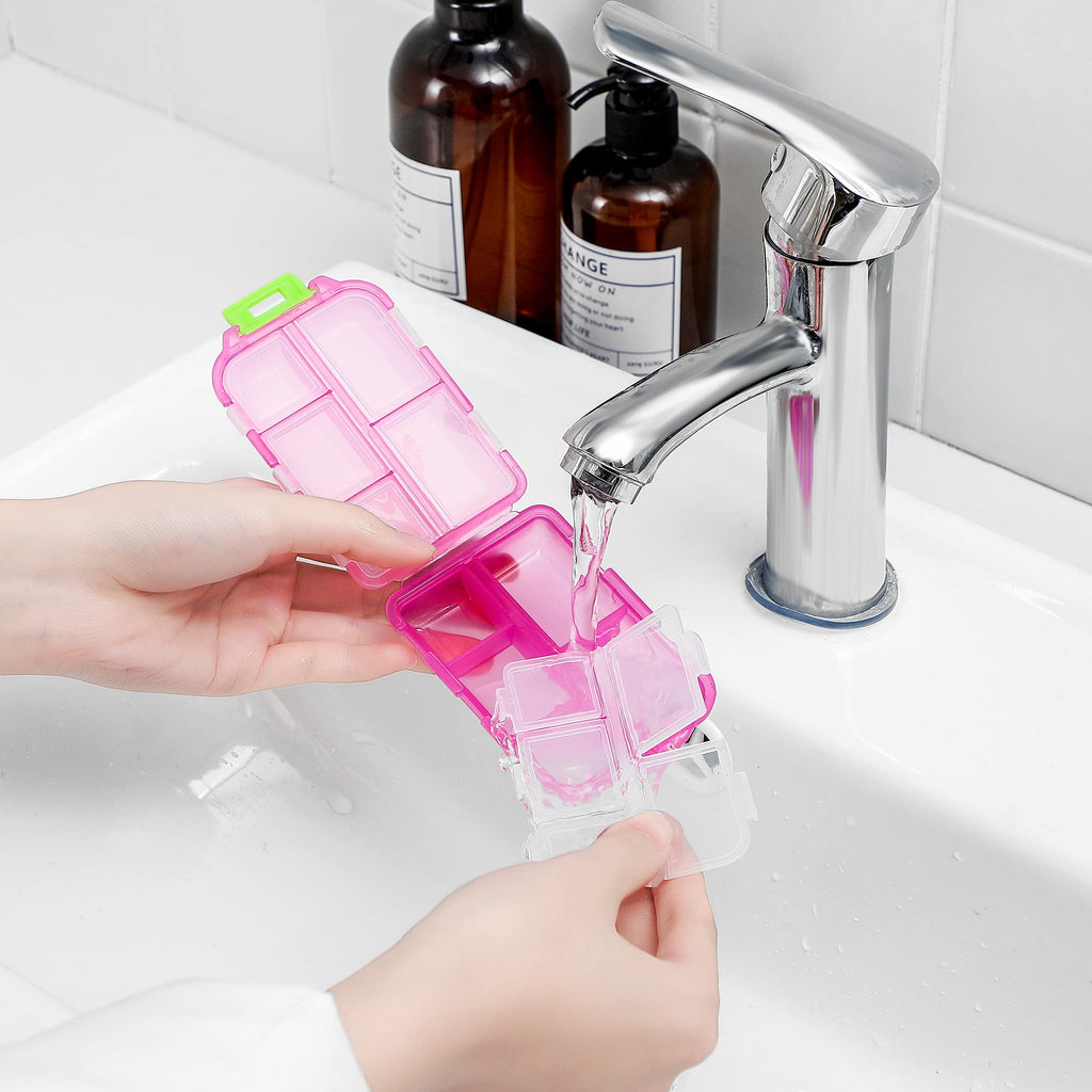 4PS Travel Pill Organizer with 164 Slice Labels，10 Compartments Travel Pill Box Portable Folding Small Pill Case Daily Pill Container Used for Carry Storage Medicine Organizer by M MUchengbao