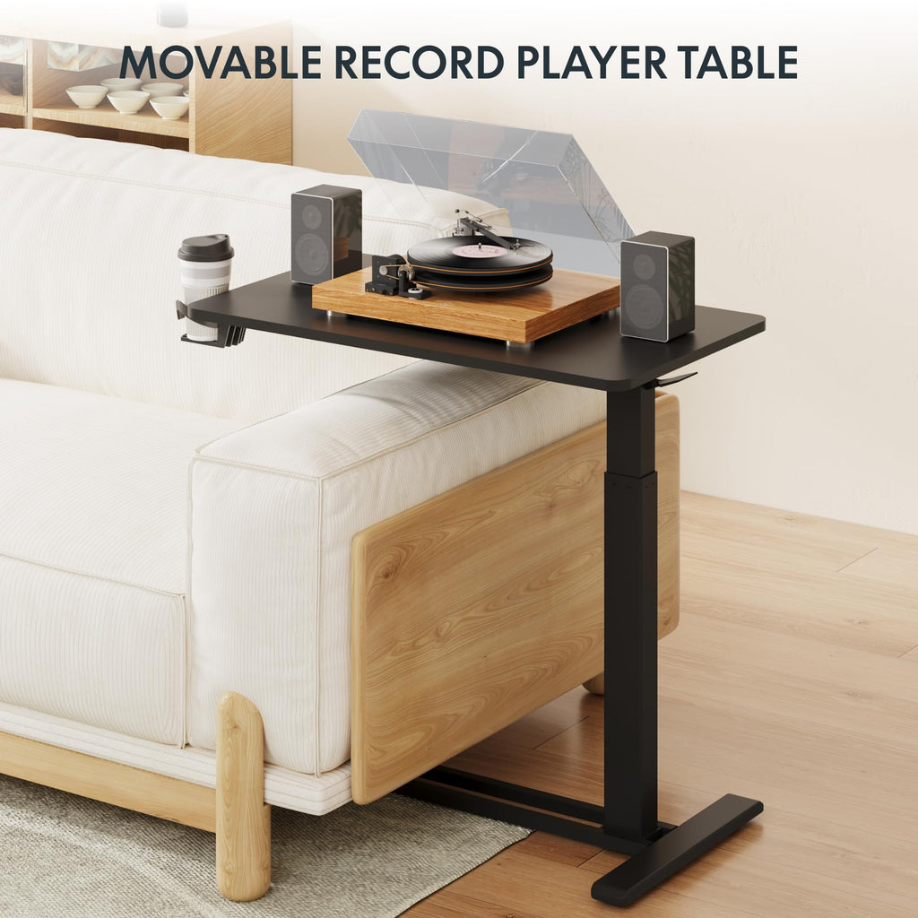 FLEXISPOT H7 Adjustable Overbed Bedside Table with Wheels Pneumatic Mobile Standing Desk Laptop Desk Rolling Computer Cart Movable Overbed Table Hospital Home Use(27.6" W x 15.7" D, White)