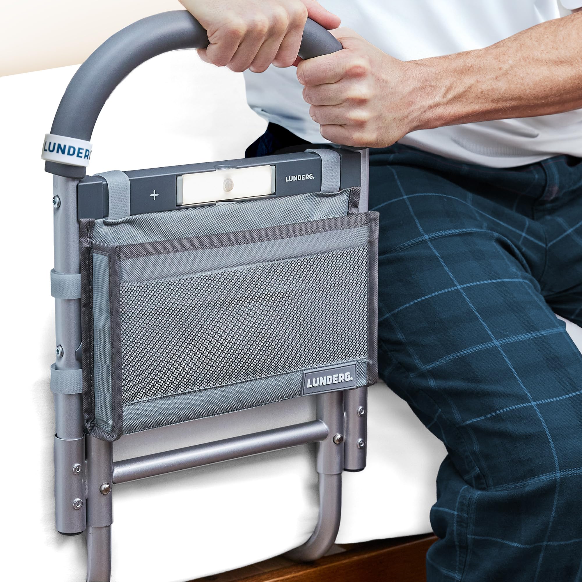 Lunderg Bed Assist Rail for Seniors with Motion-Activated Light & Non-Slip Grab Bar - Easy to Install Bed Rails for Elderly Adults Safety & Post-Surgery - Helps Reduce Falls & Support Independence