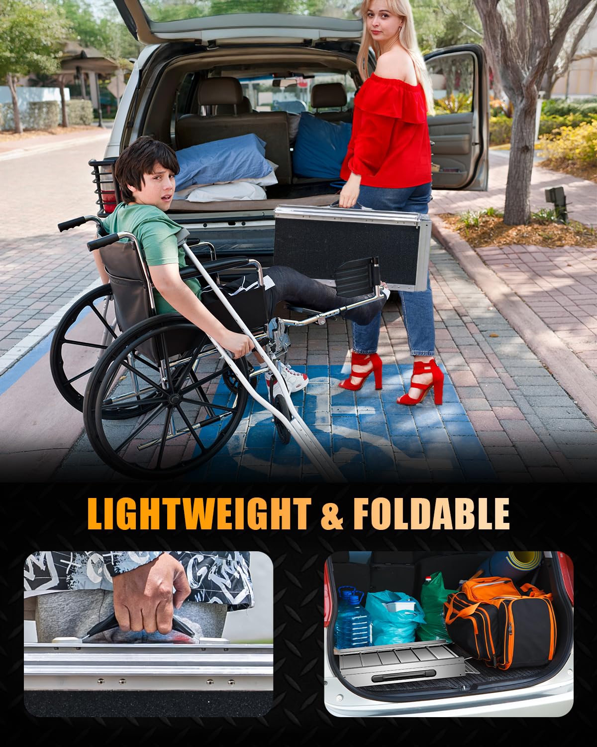 VNN Portable Wheelchair Ramp 4FT, Non-Slip Aluminum Folding Handicap Ramps, Door Threshold Wheelchair Ramps for Home, Threshold Ramp for Home Steps, Scooter Ramp, Doorways