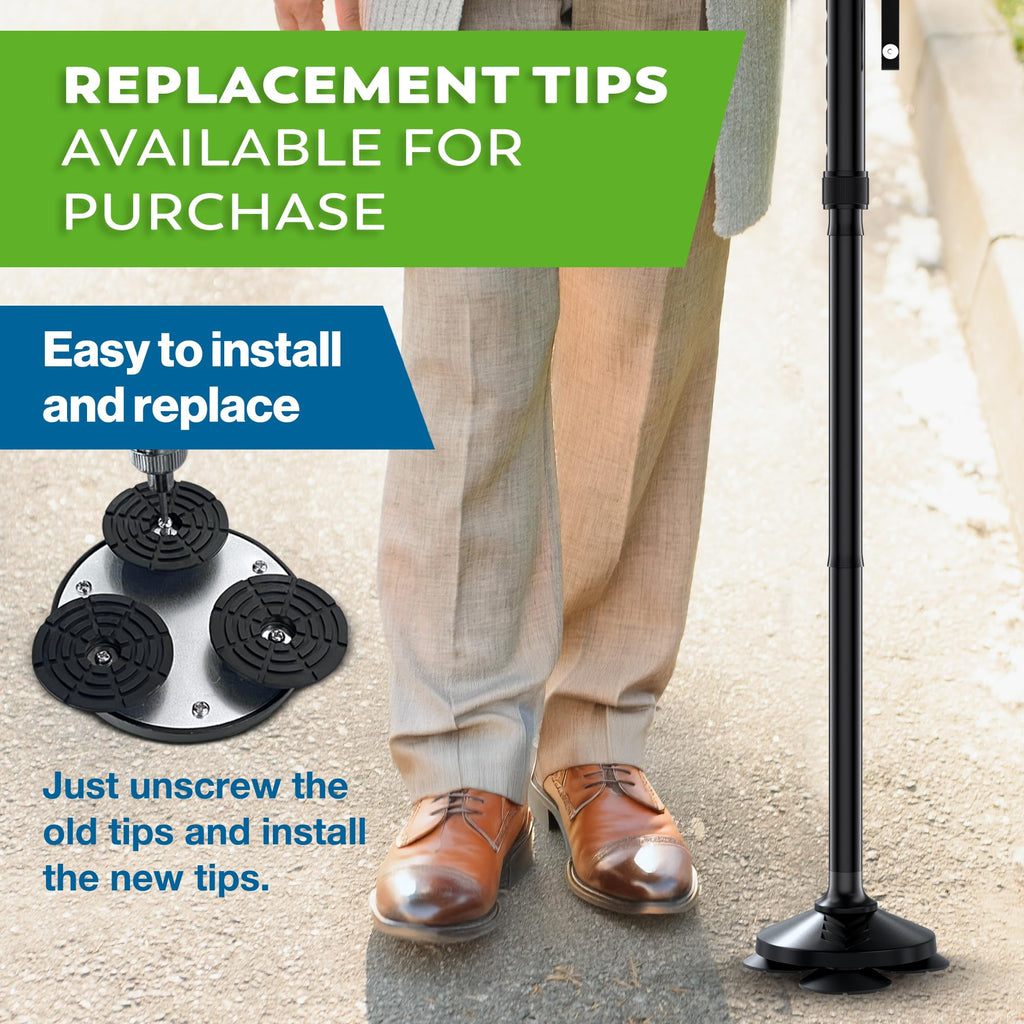 HONEYBULL Walking Cane for Men & Women - Foldable, Adjustable, Collapsible, Free Standing Cane, Pivot Tip, Heavy Duty | Walking Sticks, Folding Canes for Seniors & Adults (Black, Pivot Cane)