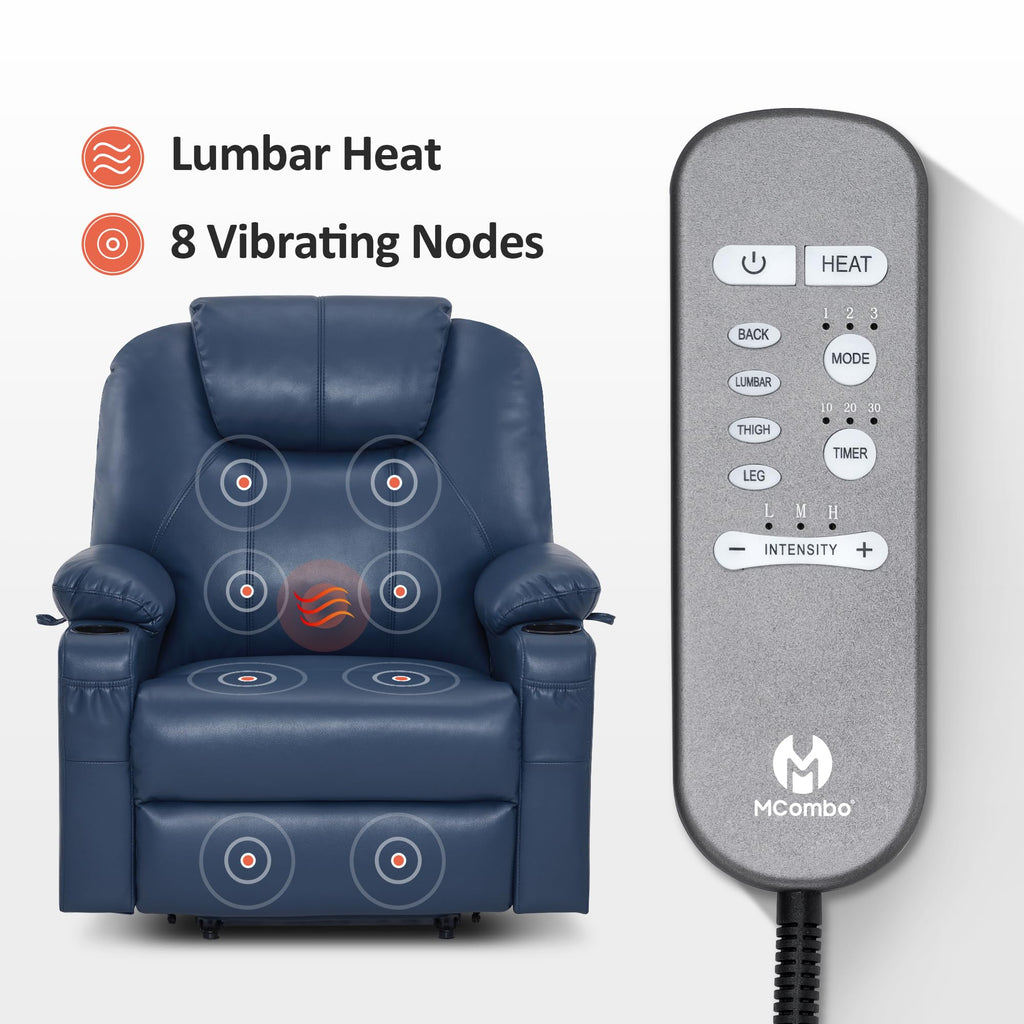 MCombo Electric Power Lift Recliner Chair Sofa with Massage and Heat for Elderly, 3 Positions, 2 Side Pockets, and Cup Holders, USB Ports, Faux Leather 7040 (Light Brown, Medium)
