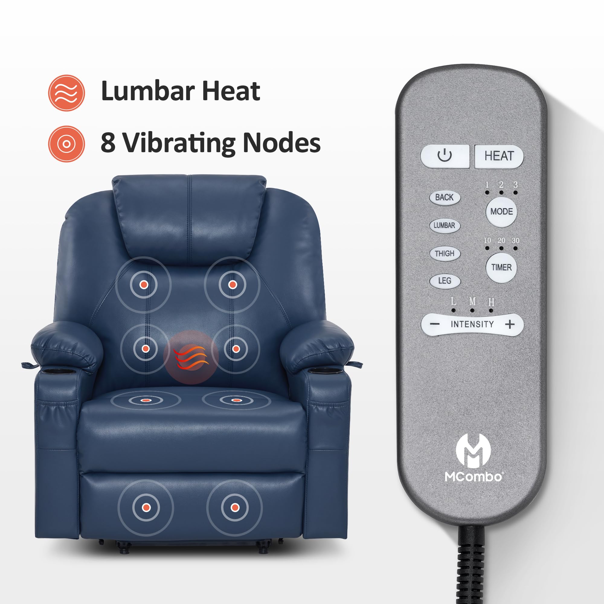 MCombo Electric Power Lift Recliner Chair Sofa with Massage and Heat for Elderly, 3 Positions, 2 Side Pockets, and Cup Holders, USB Ports, Faux Leather 7040 (Light Brown, Medium)