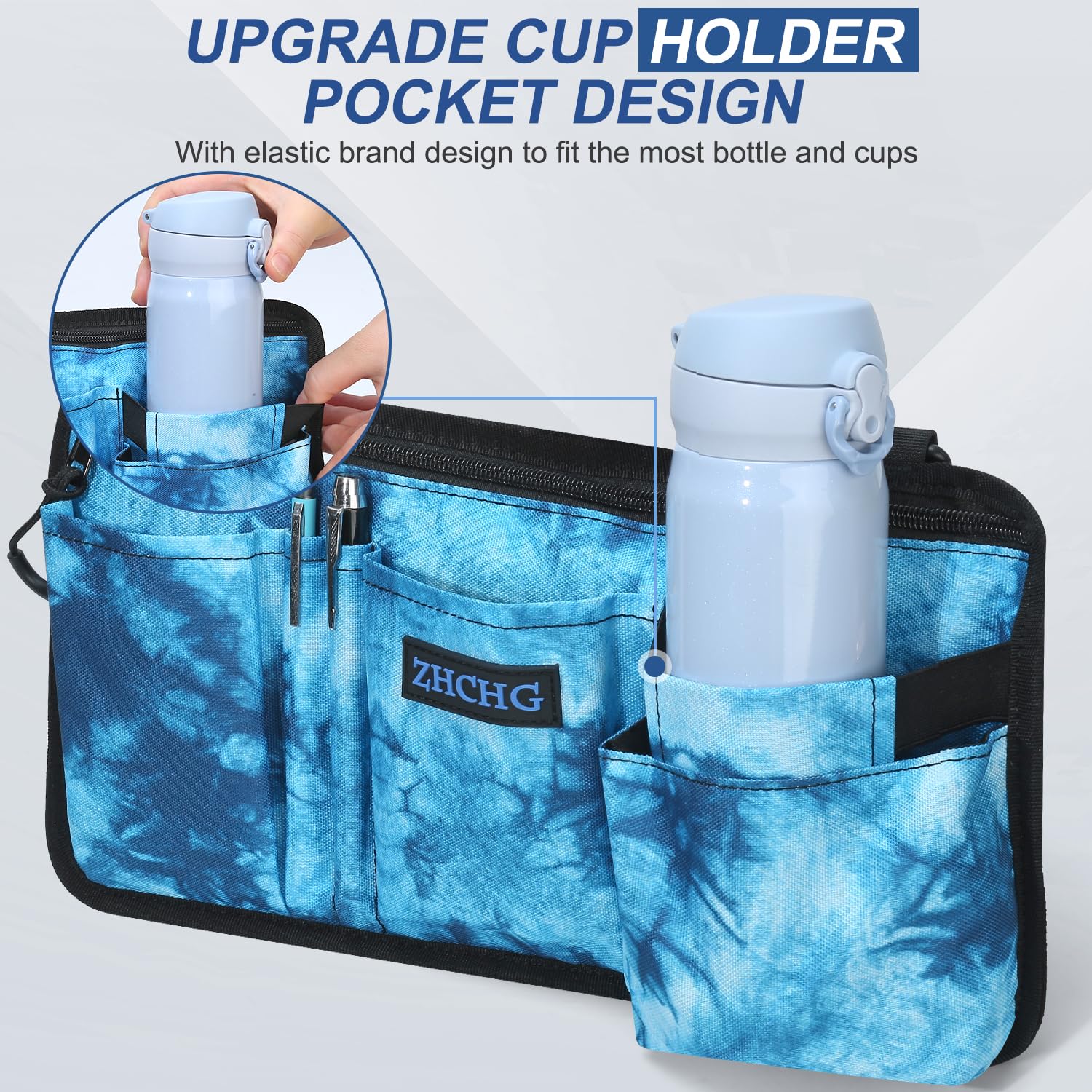 2 Pack Wheelchair Side Bag with Cup Holder, Wheelchair Armrest Pouch Accessories for Walker, Rollator, Electric Scooter Wheelchairs, Ideal Gift for Mother's Day & Father's Day