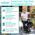 Vive 3 Wheel Mobility Scooter - Electric Powered Mobile Wheelchair Device for Adults - Folding, Collapsible and Compact for Travel - Long Range Power Extended Battery with Charger and Basket Included