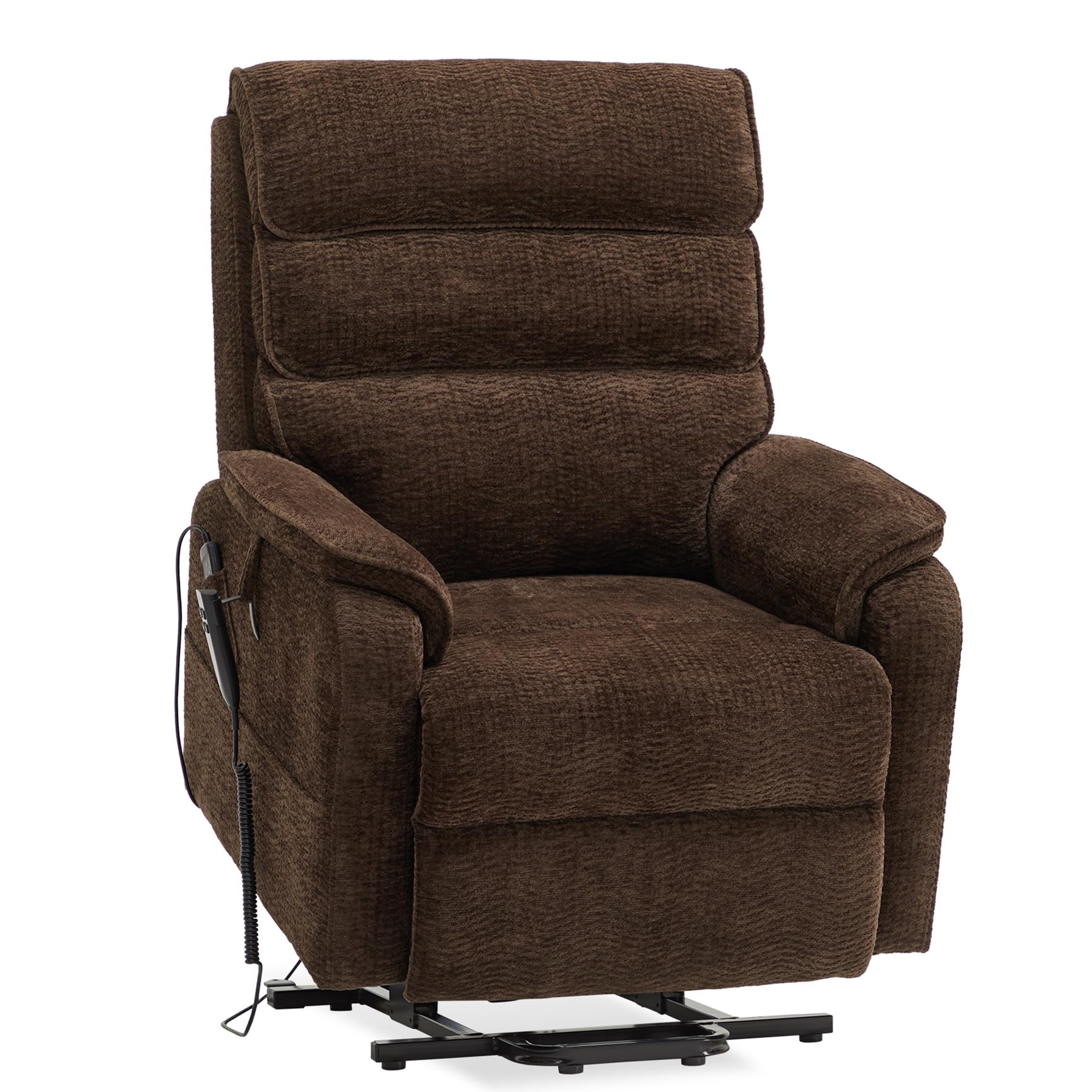 DYNOX Big Tall Man Large-Wide Power Dual Motor Lift Recliners Chairs for Elderly Lay Flat Lift Chair with Infinite Positions, Heat & Massage, Supports 400 LBS(9298L,Faux Leather,Brown)