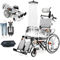 Super Lightweight Portable Transit Travel Wheelchair, Upgraded Folding Transport Wheelchairs (Weight 26.7lbs) for Adults and Seniors, Come with Telescopic Handle and Travel Bag