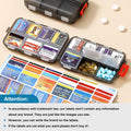 3 Pack 14 Grids Travel Pill Organizer Box with 415-Pcs Medicine Name Labels - Pocket Daily Pharmacy Case Container Kit - Travel Medication Holder Dispenser for Fish Oil Vitamin Supplement Storage