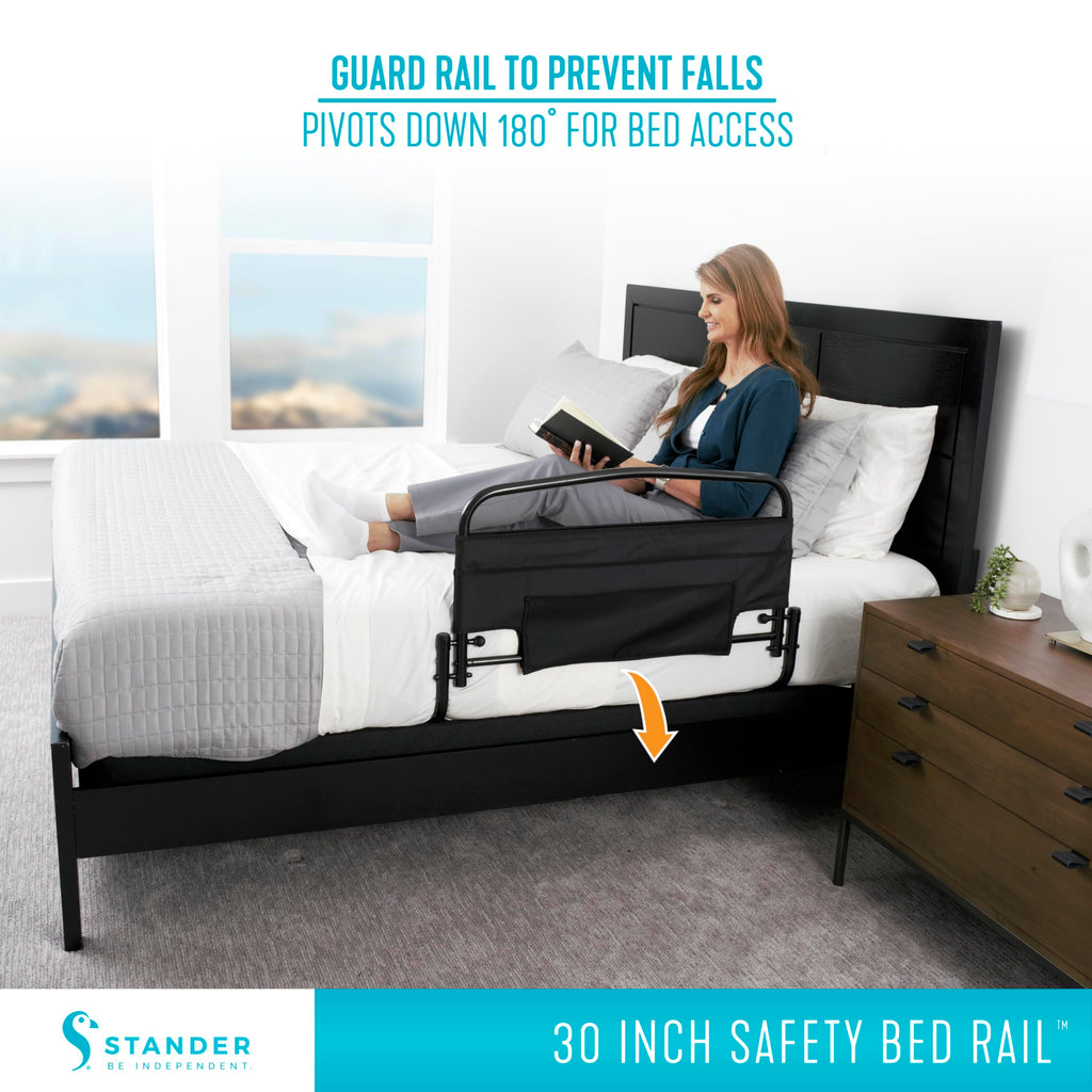 Stander 30inch Safety Bed Rail with Padded Pouch, Folding Guardrail for Adults, Seniors, and Elderly, Bedside Stand Assist Bar, Fits King, Queen, Full, and Twin Beds, ASTM Safety Approved Bedrail