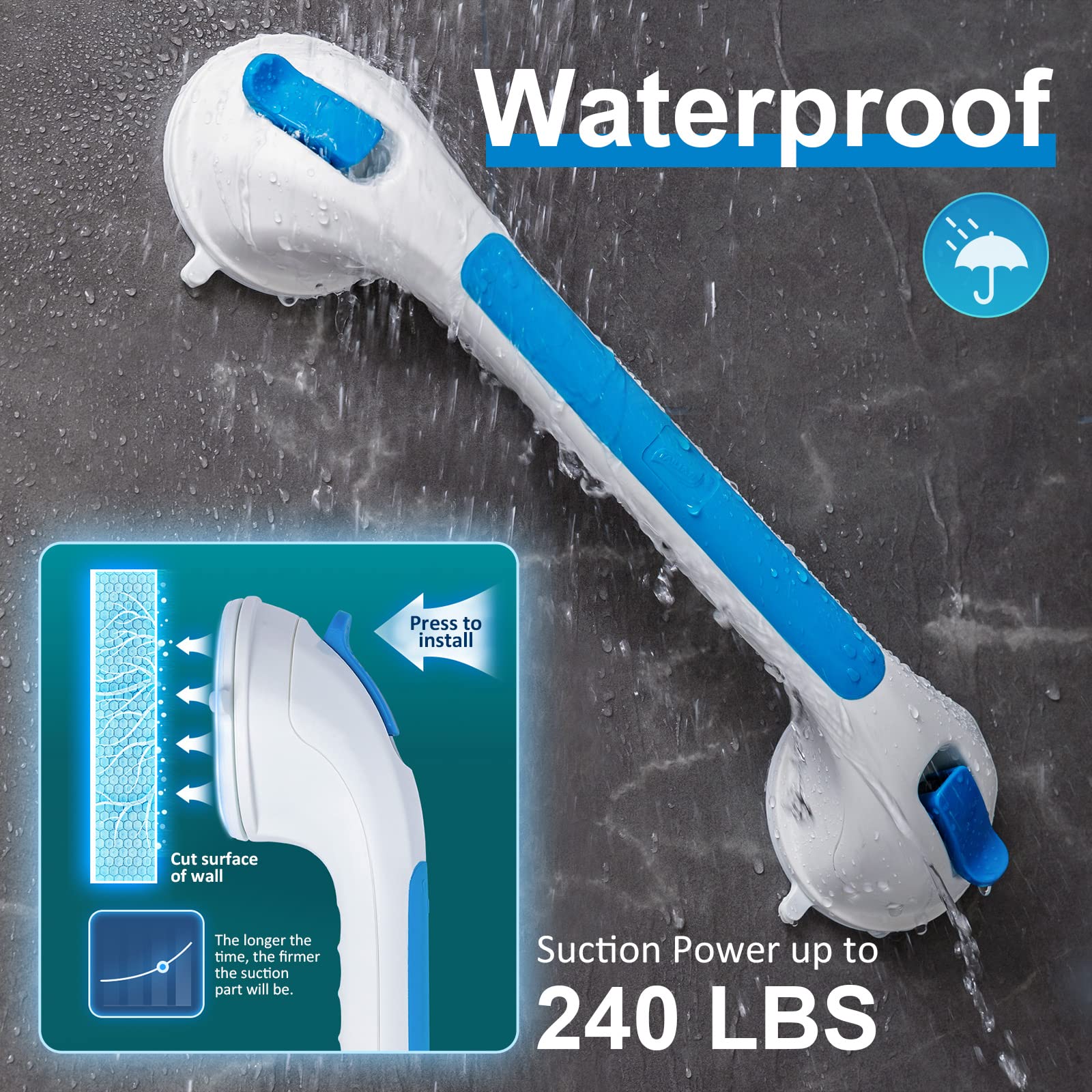 TAILI Grab Bars for Bathtubs and Showers 2 Pack Suction Grab Bar, Heavy Duty Shower Handle Removable Bath Handrails for Seniors and Elderly, Bathroom Safety Grip No Drilling Waterproof,Grey