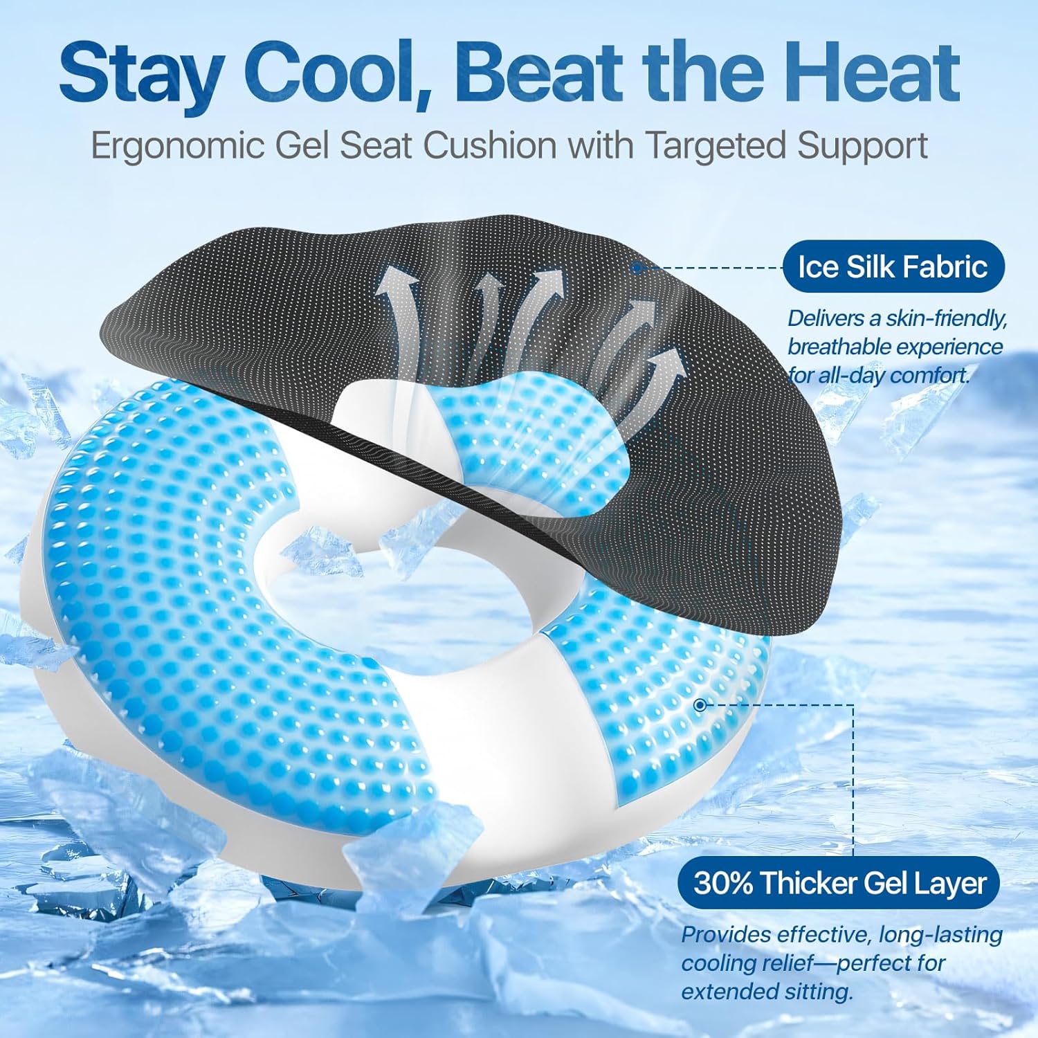 Donut Pillow Seat Cushion - Memory Foam Cooling Gel Lifting Cushion for Office & Home Chair, – Doctor Recommended Office Chair Cushion, Car Seat Cushion – Cushions for Back (Black)