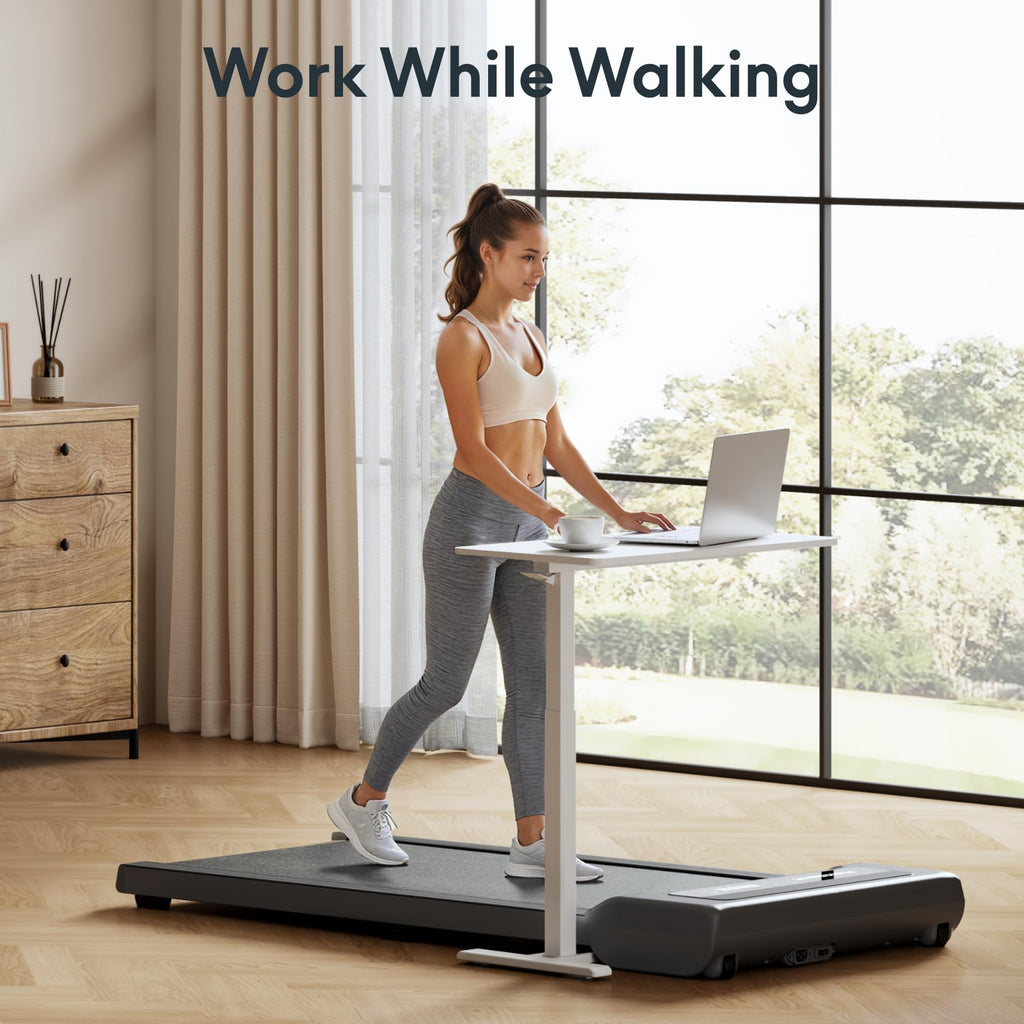 FLEXISPOT H7 Adjustable Overbed Bedside Table with Wheels Pneumatic Mobile Standing Desk Laptop Desk Rolling Computer Cart Movable Overbed Table Hospital Home Use(27.6" W x 15.7" D, White)