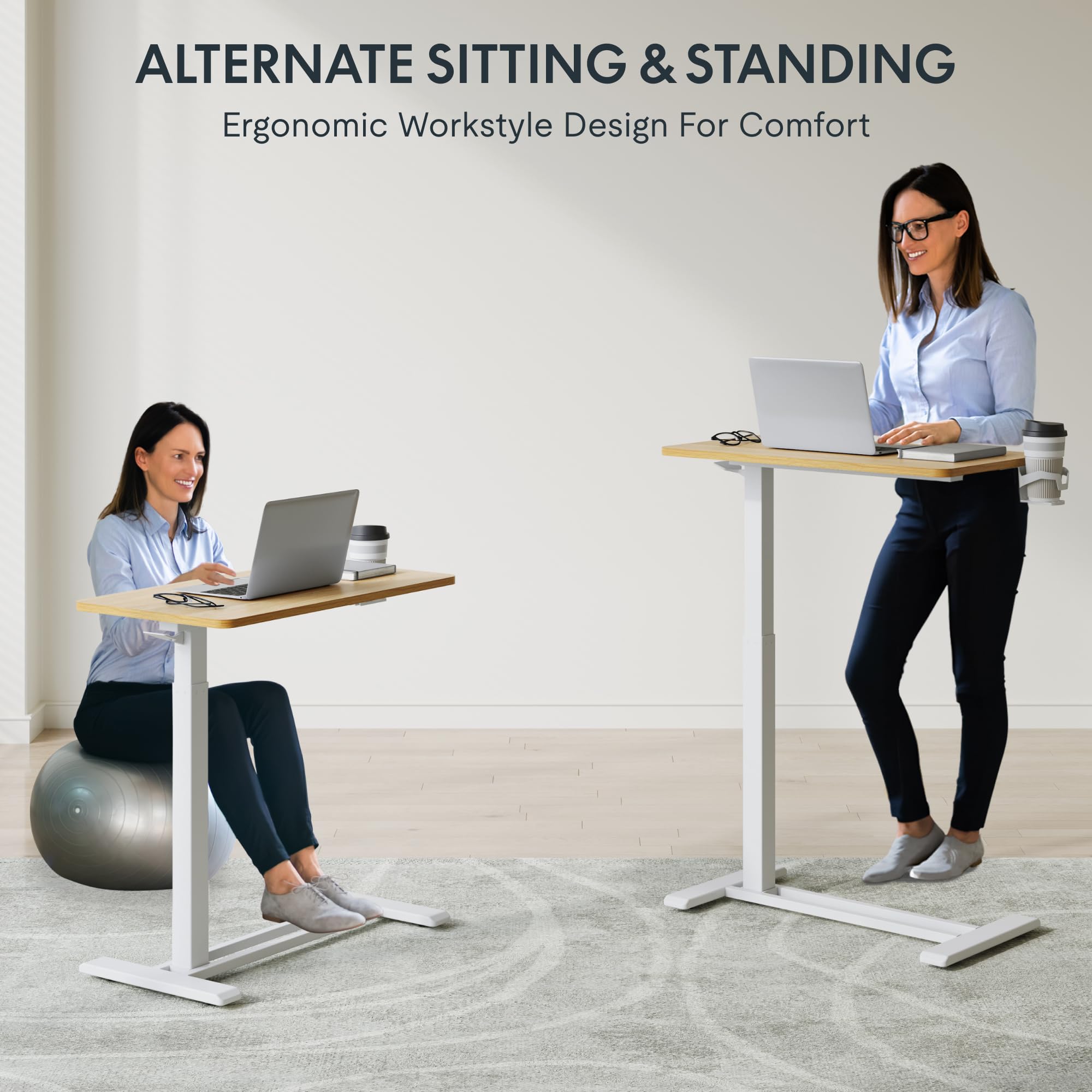 FLEXISPOT H7 Adjustable Overbed Bedside Table with Wheels Pneumatic Mobile Standing Desk Laptop Desk Rolling Computer Cart Movable Overbed Table Hospital Home Use(27.6" W x 15.7" D, White)