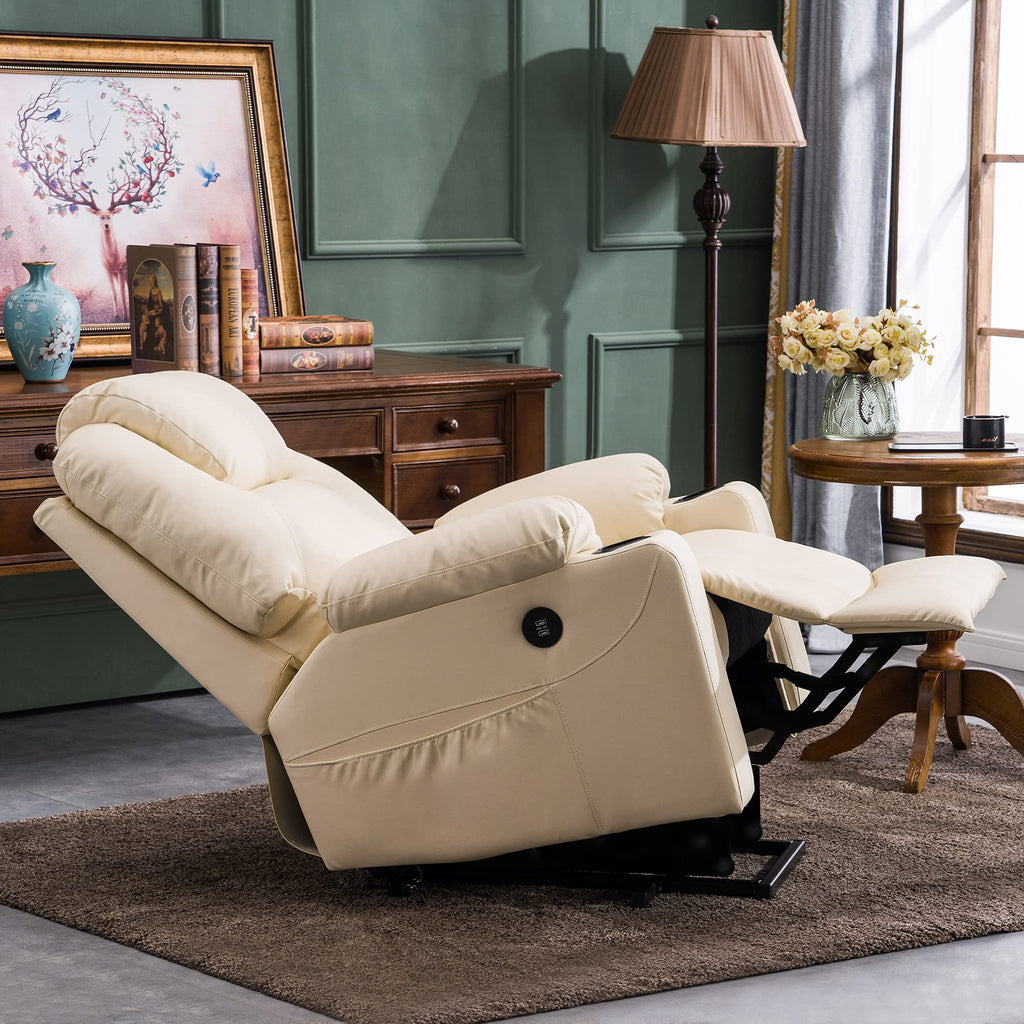 MCombo Electric Power Lift Recliner Chair Sofa with Massage and Heat for Elderly, 3 Positions, 2 Side Pockets, and Cup Holders, USB Ports, Faux Leather 7040 (Light Brown, Medium)