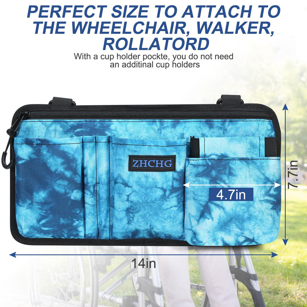 2 Pack Wheelchair Side Bag with Cup Holder, Wheelchair Armrest Pouch Accessories for Walker, Rollator, Electric Scooter Wheelchairs, Ideal Gift for Mother's Day & Father's Day