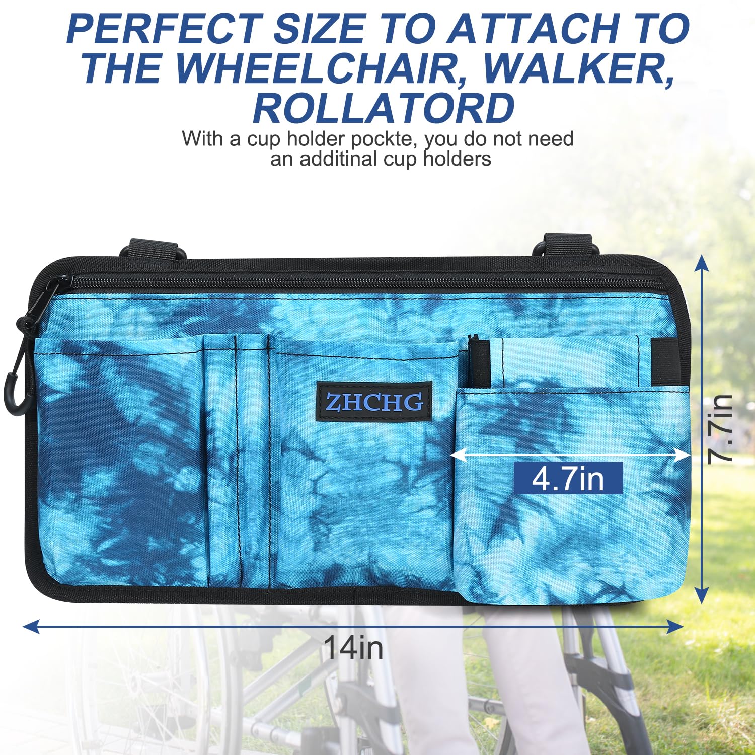 2 Pack Wheelchair Side Bag with Cup Holder, Wheelchair Armrest Pouch Accessories for Walker, Rollator, Electric Scooter Wheelchairs, Ideal Gift for Mother's Day & Father's Day