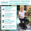 Vive 3 Wheel Mobility Scooter - Electric Powered Mobile Wheelchair Device for Adults - Folding, Collapsible and Compact for Travel - Long Range Power Extended Battery with Charger and Basket Included