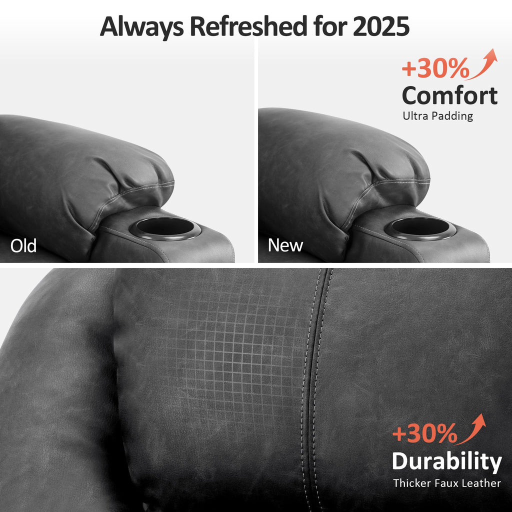 MCombo Electric Power Lift Recliner Chair Sofa with Massage and Heat for Elderly, 3 Positions, 2 Side Pockets, and Cup Holders, USB Ports, Faux Leather 7040 (Light Brown, Medium)
