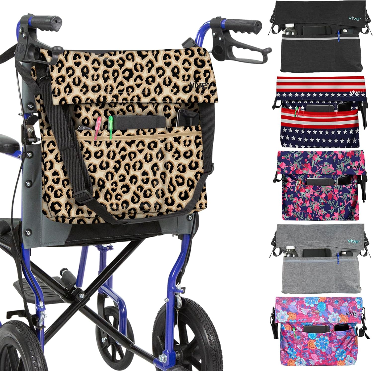 Vive XL Wheelchair Bag - Waterproof, Scratch-Resistant, Double-Stitched, Machine Washable Accessory for Adults, Seniors, 15 Colors - Storage Walker Backpack to Hang on Back of Wheel Chair