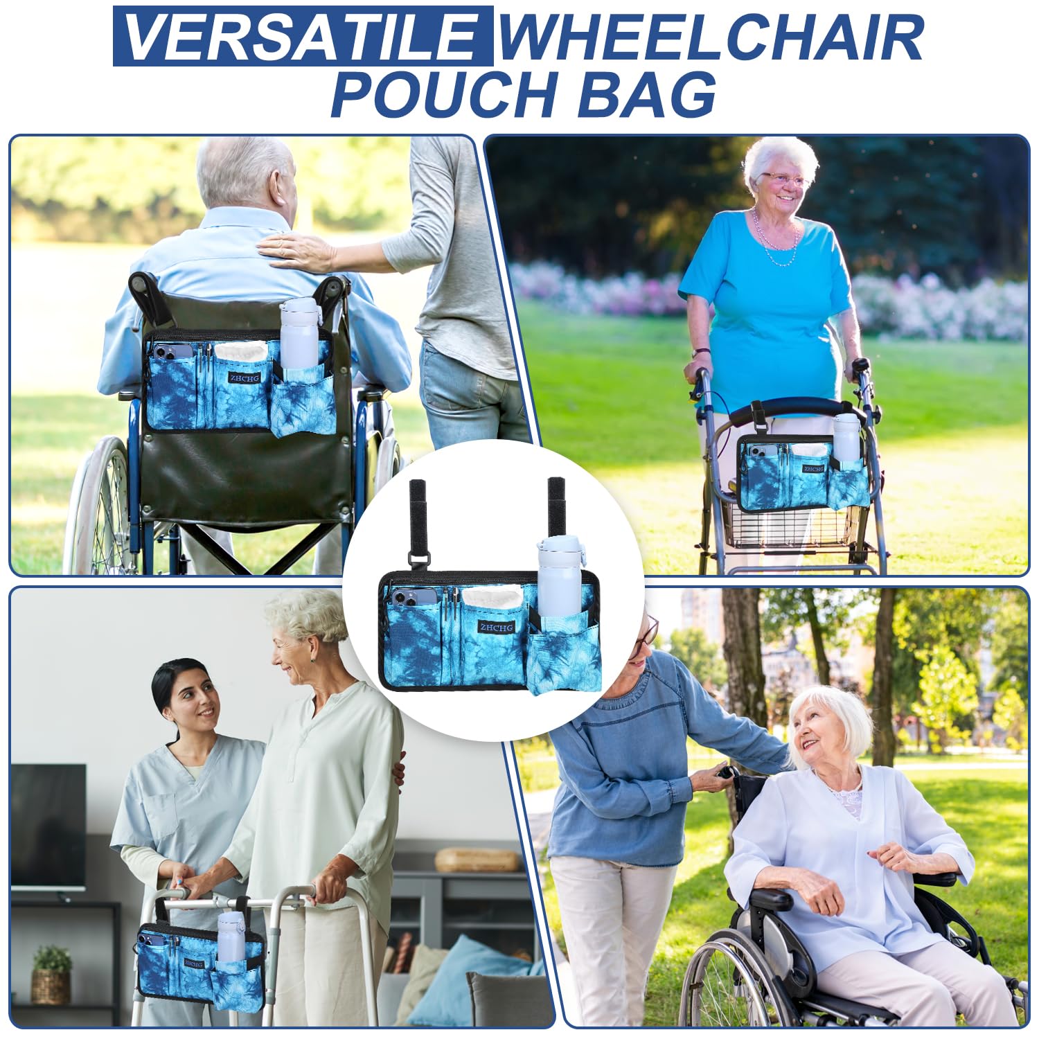 2 Pack Wheelchair Side Bag with Cup Holder, Wheelchair Armrest Pouch Accessories for Walker, Rollator, Electric Scooter Wheelchairs, Ideal Gift for Mother's Day & Father's Day