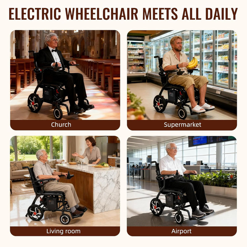 𝟐𝟔 𝐏𝐨𝐮𝐧𝐝𝐬 𝐂𝐚𝐫𝐛𝐨𝐧 𝐅𝐢𝐛𝐞𝐫 Electric Wheelchairs for Adults, 𝐔𝐥𝐭𝐫𝐚𝐥𝐢𝐠𝐡𝐭 𝐅𝐨𝐥𝐝𝐚𝐛𝐥𝐞 All Terrain Power Wheelchair, 300W Dual Motors Support 250 LBS