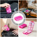 3 Pack 14 Grids Travel Pill Organizer Box with 415-Pcs Medicine Name Labels - Pocket Daily Pharmacy Case Container Kit - Travel Medication Holder Dispenser for Fish Oil Vitamin Supplement Storage