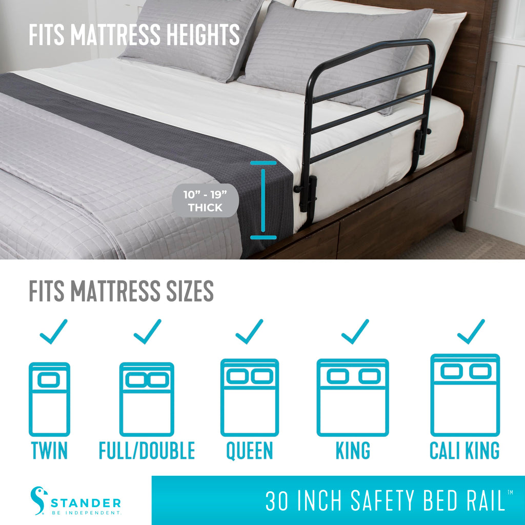Stander 30inch Safety Bed Rail with Padded Pouch, Folding Guardrail for Adults, Seniors, and Elderly, Bedside Stand Assist Bar, Fits King, Queen, Full, and Twin Beds, ASTM Safety Approved Bedrail