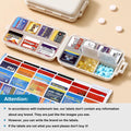 3 Pack 14 Grids Travel Pill Organizer Box with 415-Pcs Medicine Name Labels - Pocket Daily Pharmacy Case Container Kit - Travel Medication Holder Dispenser for Fish Oil Vitamin Supplement Storage