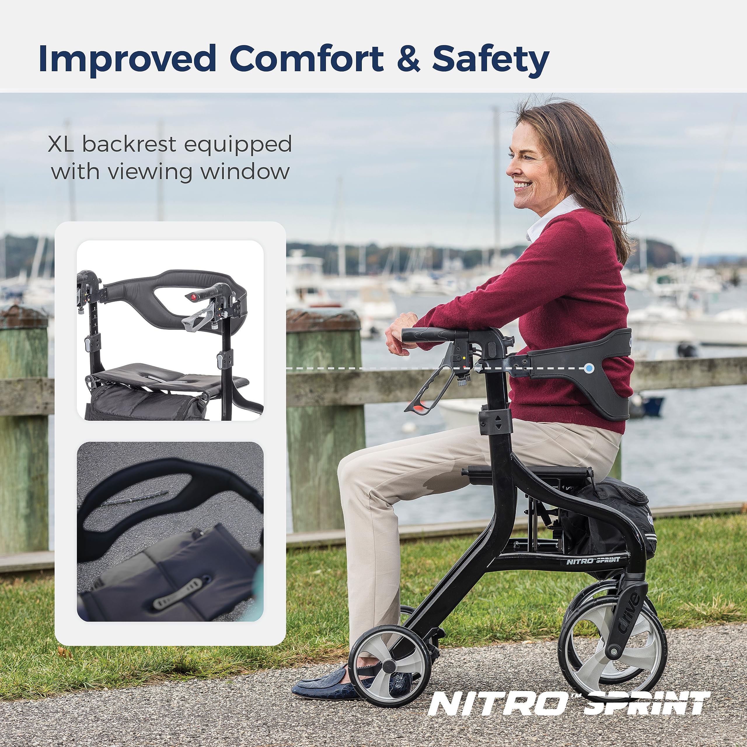 Drive Medical Nitro Sprint Foldable Rollator Walker with Seat, Standard Height Lightweight Large Wheels, Folding Rolling Walker, Red 1 Count 19 pounds