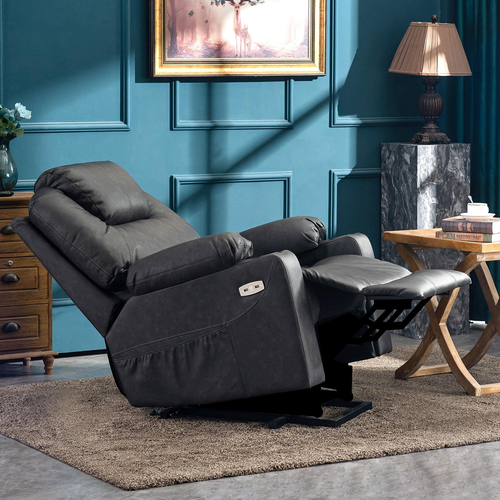 MCombo Electric Power Lift Recliner Chair Sofa with Massage and Heat for Elderly, 3 Positions, 2 Side Pockets, and Cup Holders, USB Ports, Faux Leather 7040 (Light Brown, Medium)
