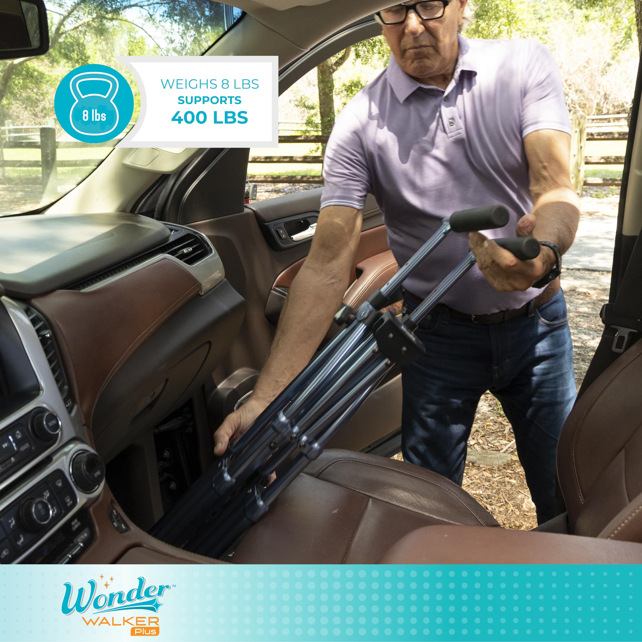 Stander Wonder Walker Plus, Lightweight Folding Mobility Aid for Adults, Seniors, and Elderly, Collapsible Travel EZ Fold-N-Go with Wheels, Glides, & Basket, Black Walnut