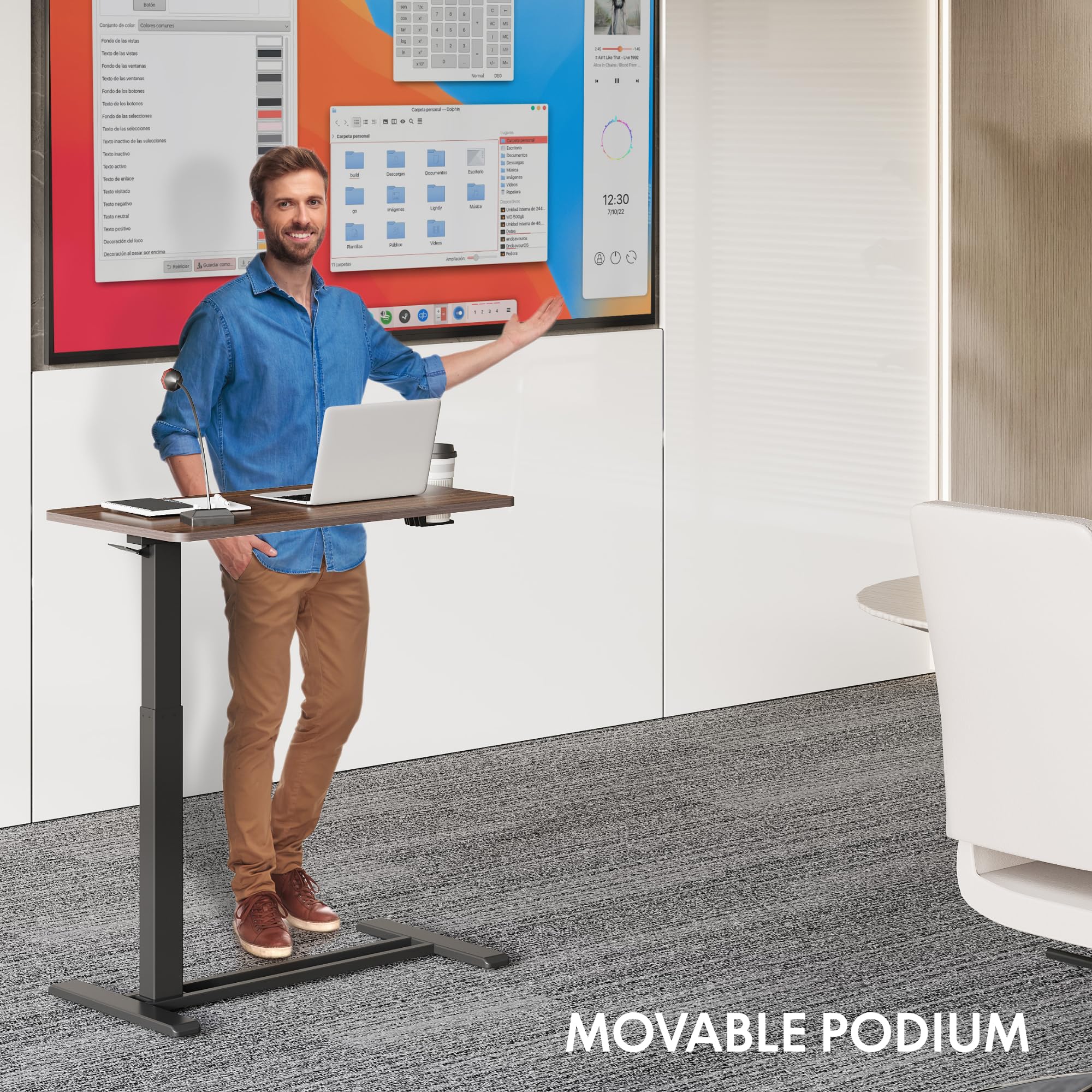 FLEXISPOT H7 Adjustable Overbed Bedside Table with Wheels Pneumatic Mobile Standing Desk Laptop Desk Rolling Computer Cart Movable Overbed Table Hospital Home Use(27.6" W x 15.7" D, White)